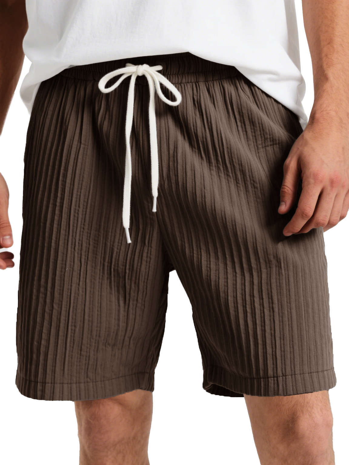  Men's Fashion Casual Striped Fabric Lace-up Loose Shorts