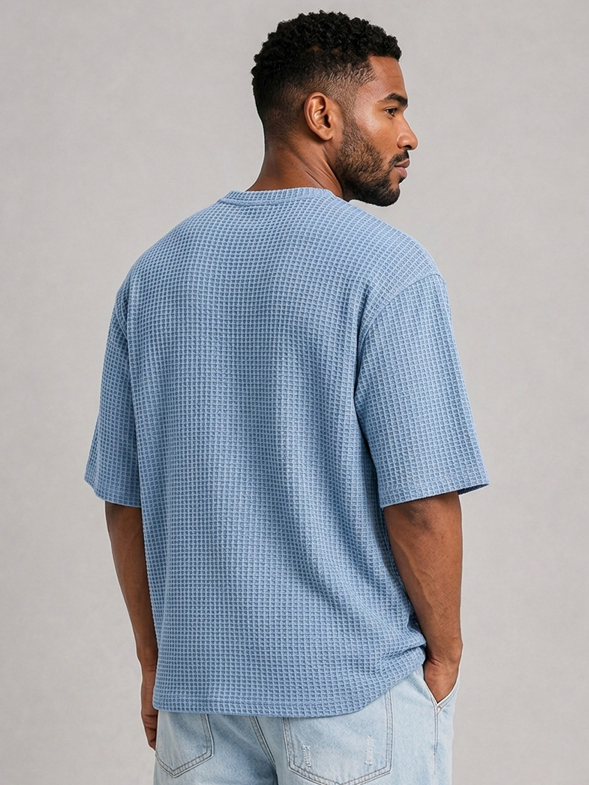 Men's Waffle-Knit Crew-Neck Short-Sleeve T-Shirt with Zipper Detail