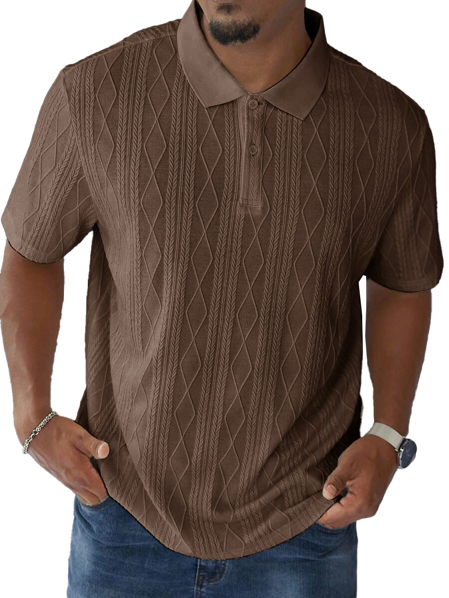 Men's Fashion Casual Jacquard Short Sleeve Lapel Polo Shirt