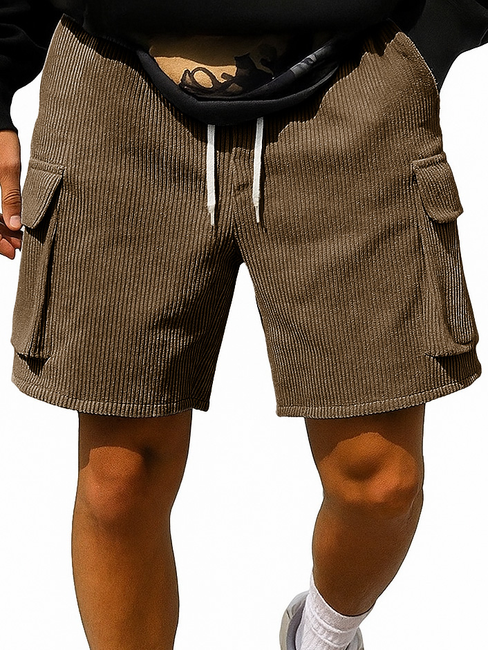 Men's Fashion Retro Outdoor Workwear Pocket Elastic Waist Drawstring Shorts