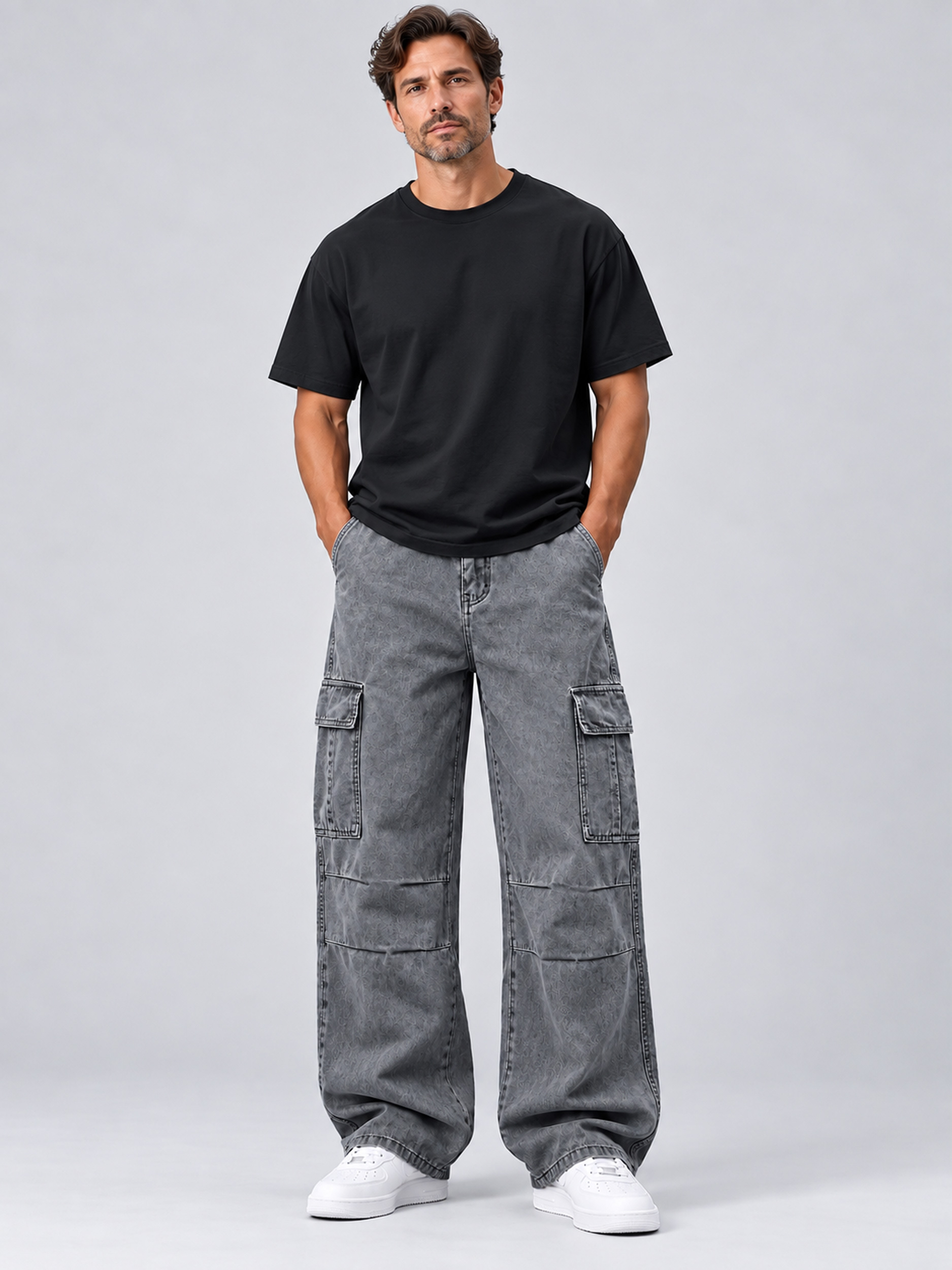 Men's Vintage-Style Distressed Washed 100% Cotton Casual Workwear Trousers