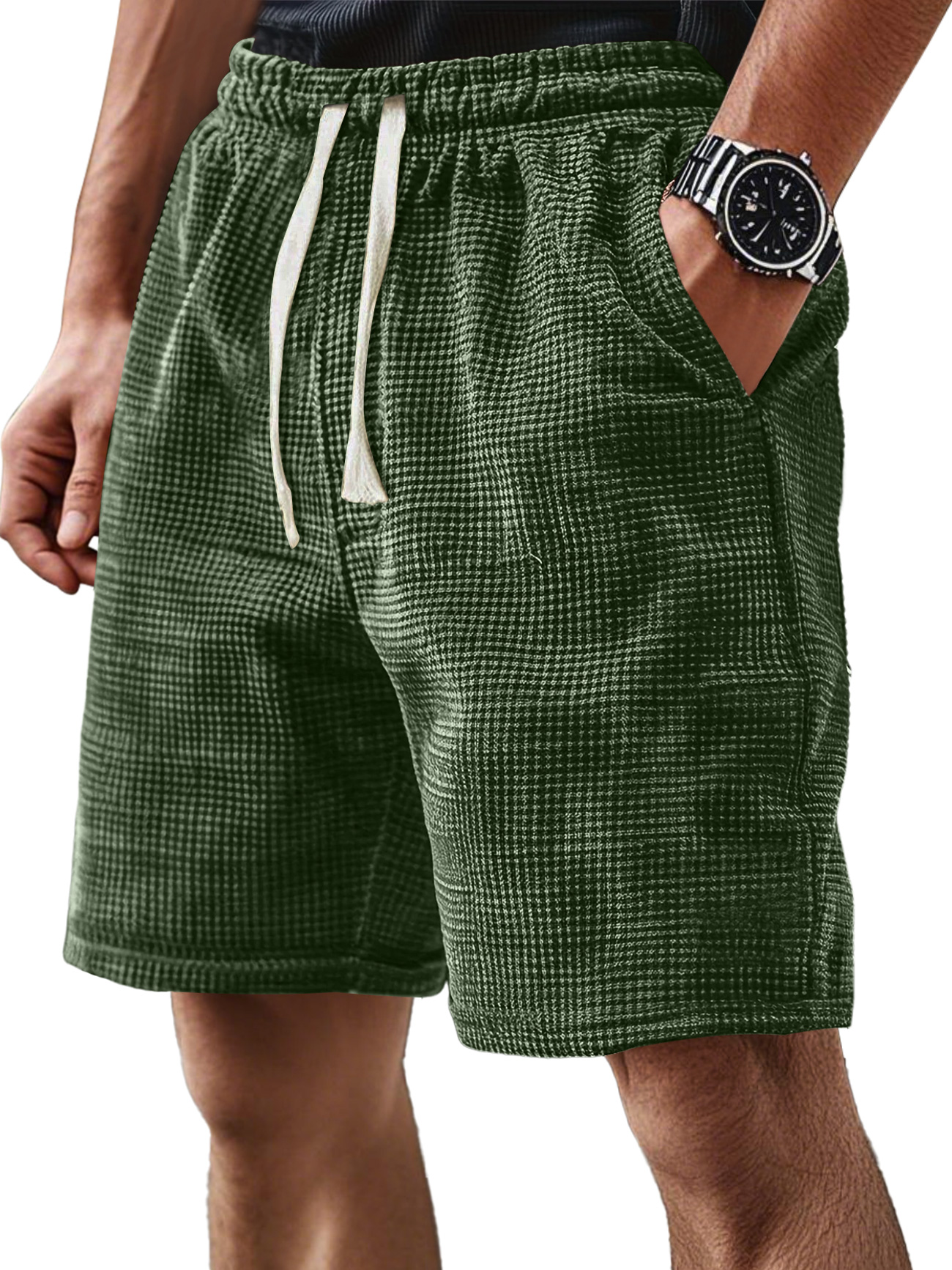 Men's Everyday Corduroy Waffle Elastic Waist Comfort Shorts