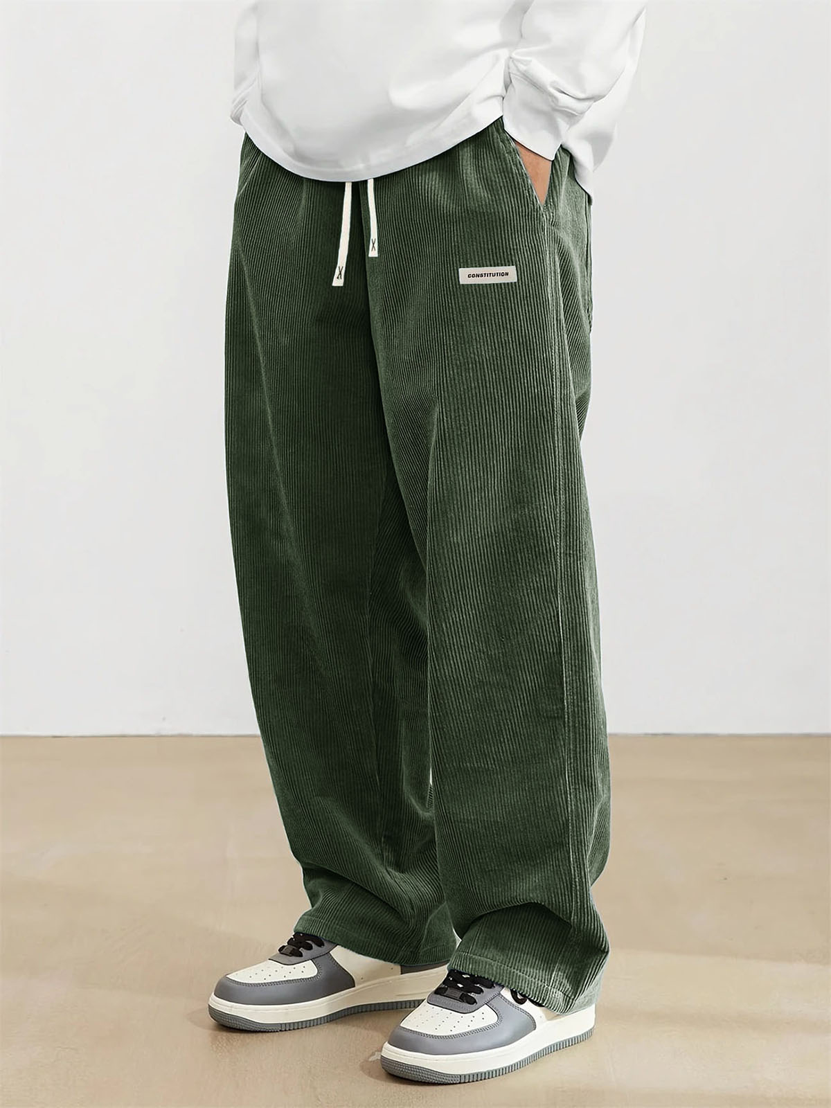  Men's Fashion Vintage Sports Corduroy Fabric Logo Embroidered Trousers 