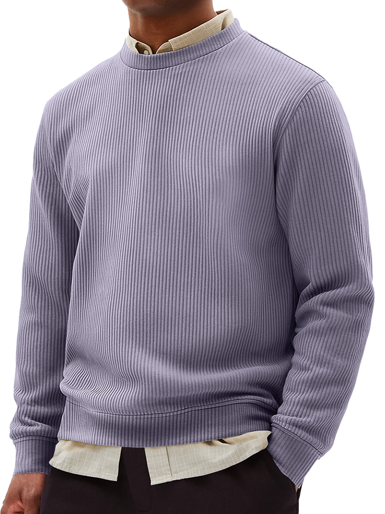 Simple Ribbed Round Neck Everyday Casual Comfortable Long-sleeved T-sh