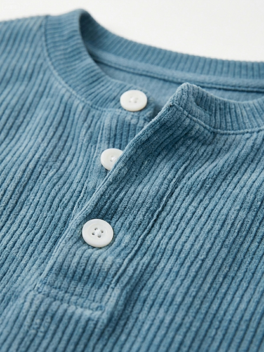 Men's Retro Corduroy Casual Short-Sleeve Henley Shirt