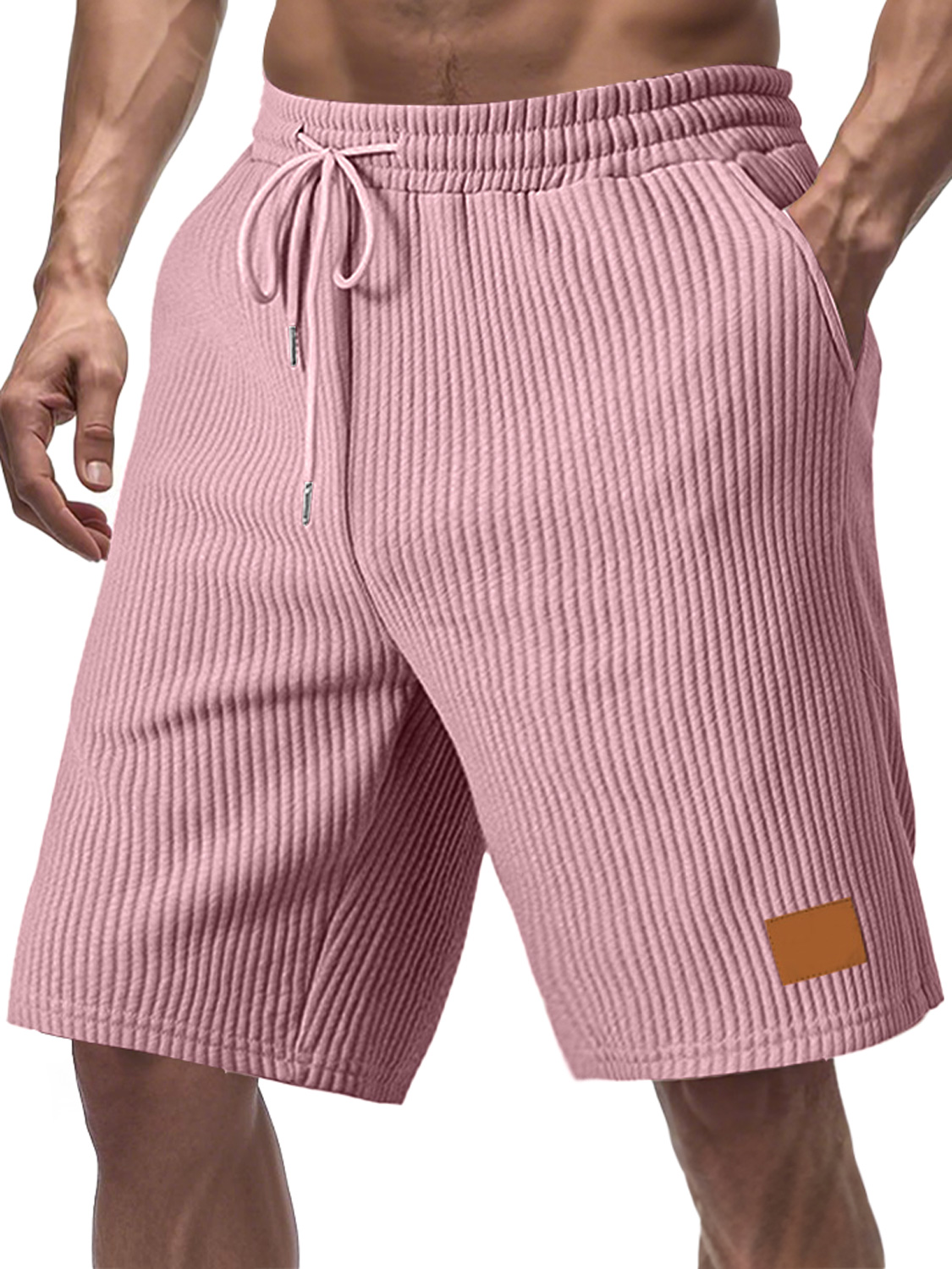 Men's Everyday Striped Embroidered Logo Drawstring Casual Shorts