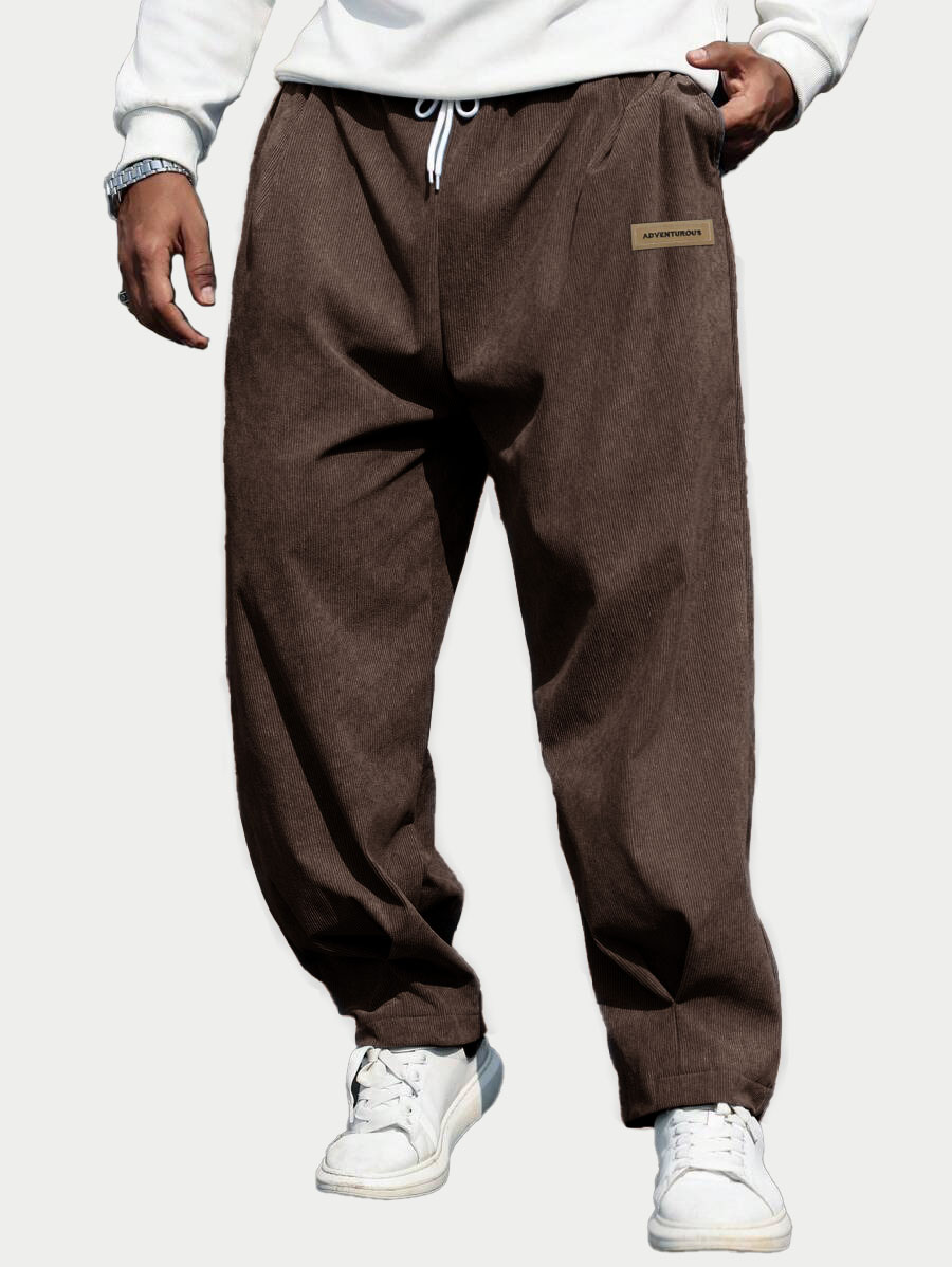 Men's Fashion Casual Sports Corduroy Fabric Logo Embroidered Pocket Trousers 