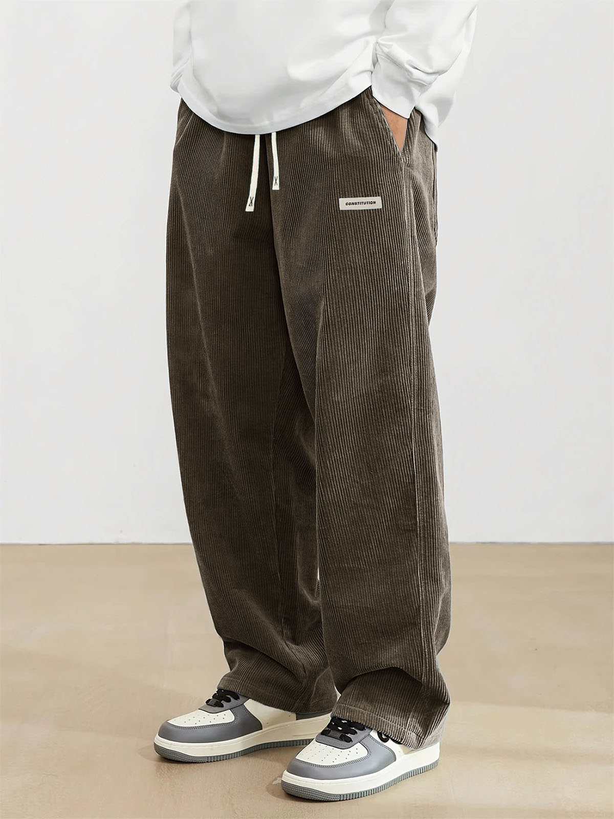 Men's Fashion Vintage Sports Corduroy Fabric Logo Embroidered Trousers 