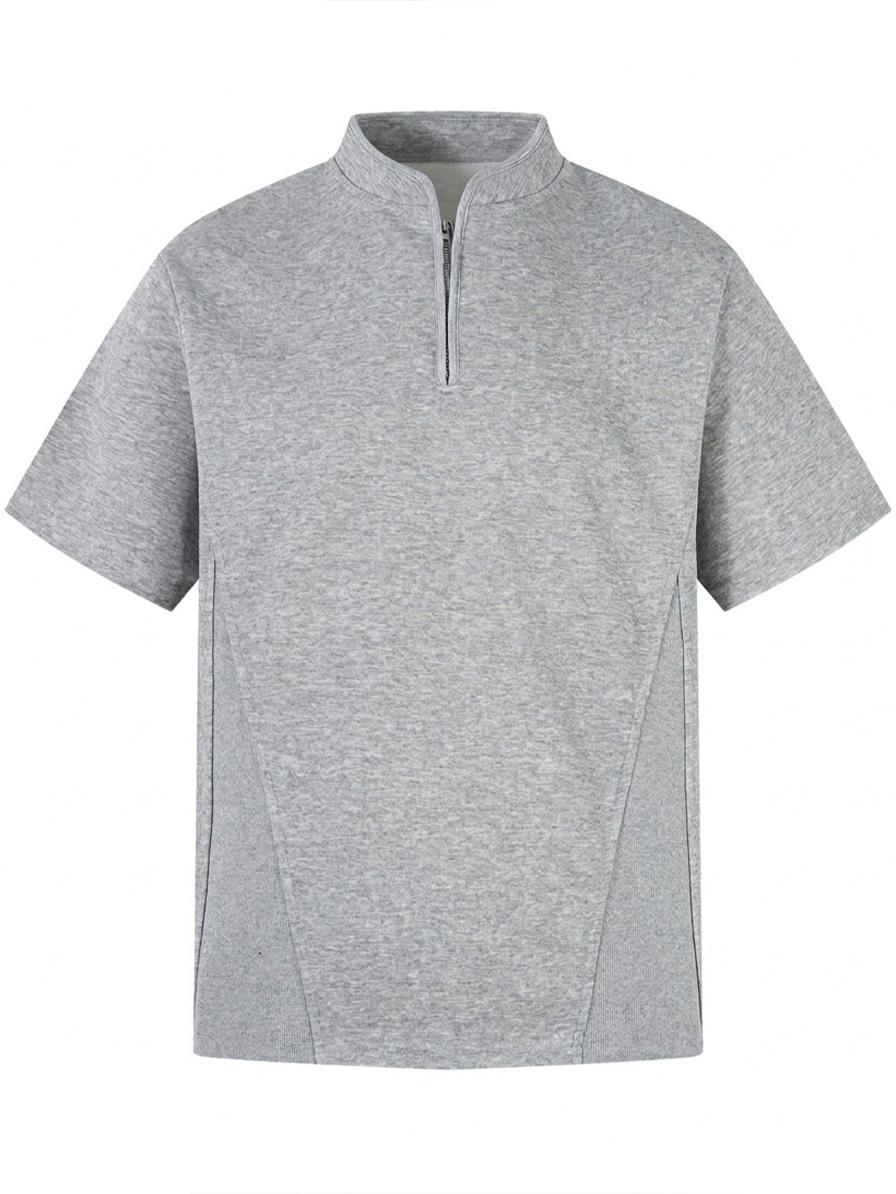 Men's Simple Zipper Patchwork Deconstructed Design Casual Short-Sleeve T-Shirt