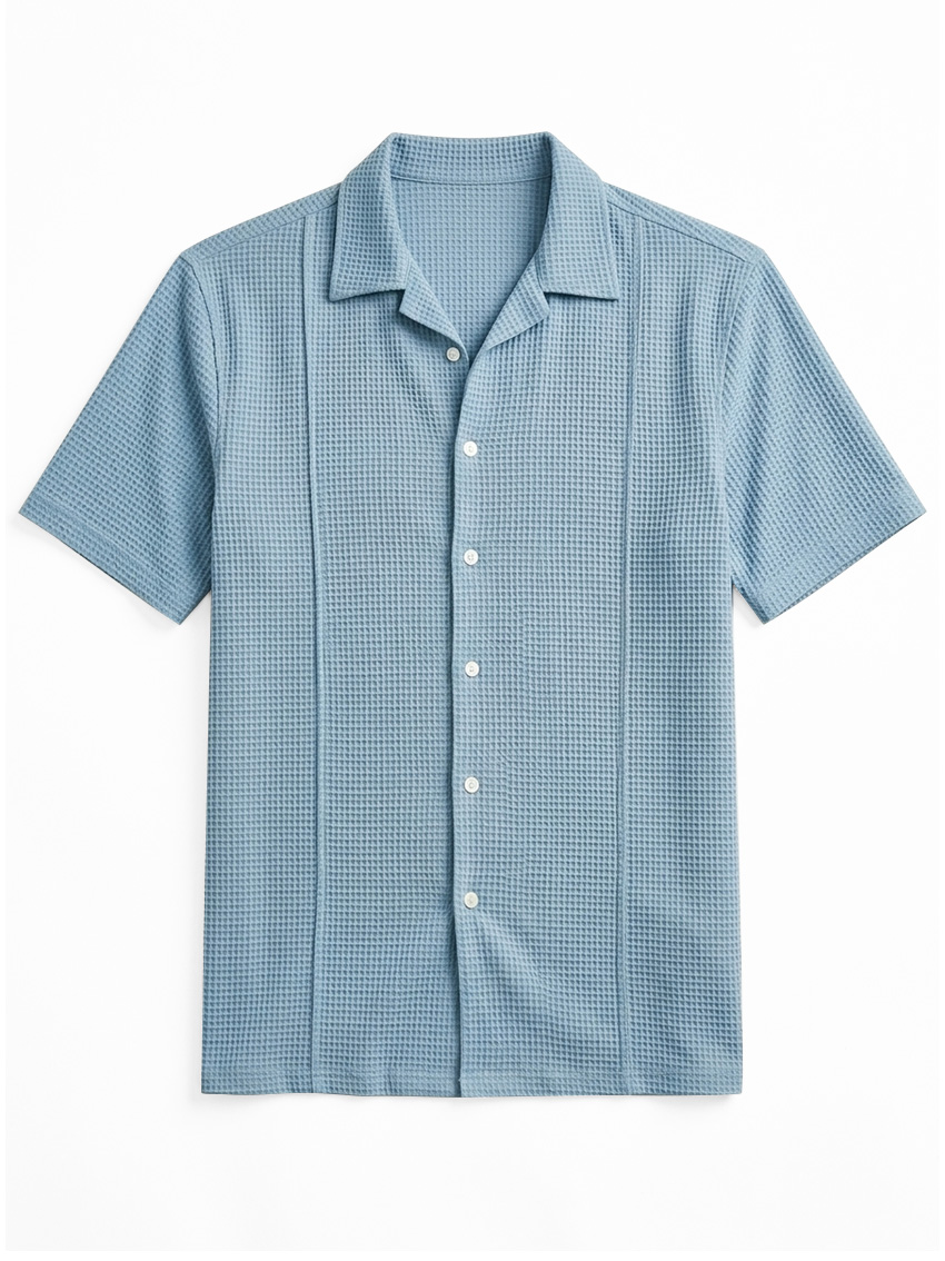 Men's waffle-knit deconstructed casual short-sleeved shirt