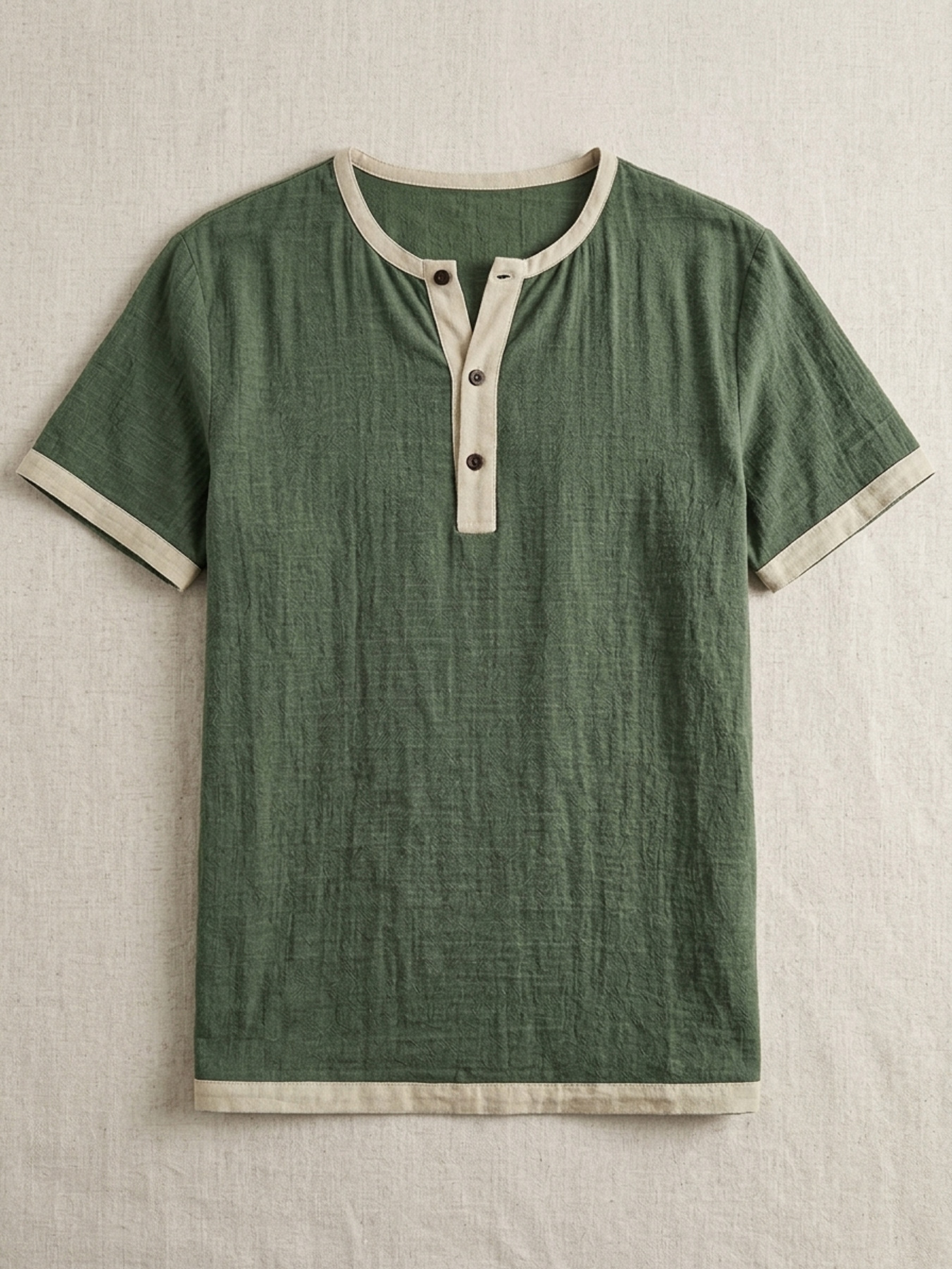 Men's Retro Linen Color Block Casual Short-Sleeve Henley Shirt