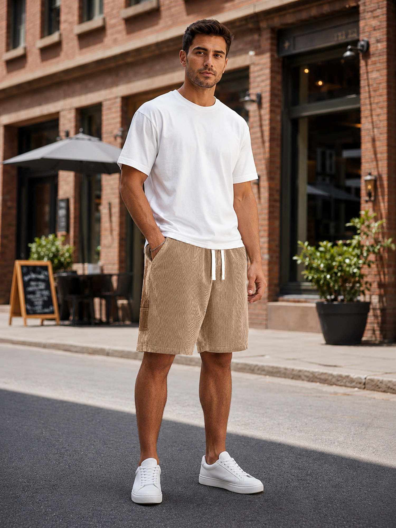 Men's Loose-fitting Waffle-knit Casual Trousers With Elastic Waistband And Embroidered Logo