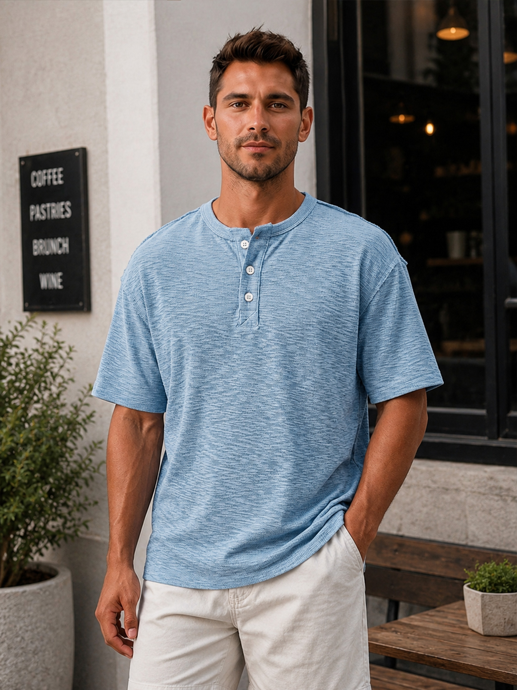 Men's Comfortable Casual Short-Sleeve Henley Shirt