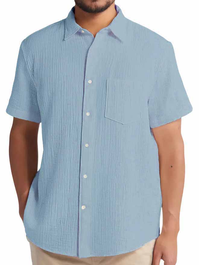 Men's Hawaiian Pleated Fabric Pocket Short Sleeve Shirt