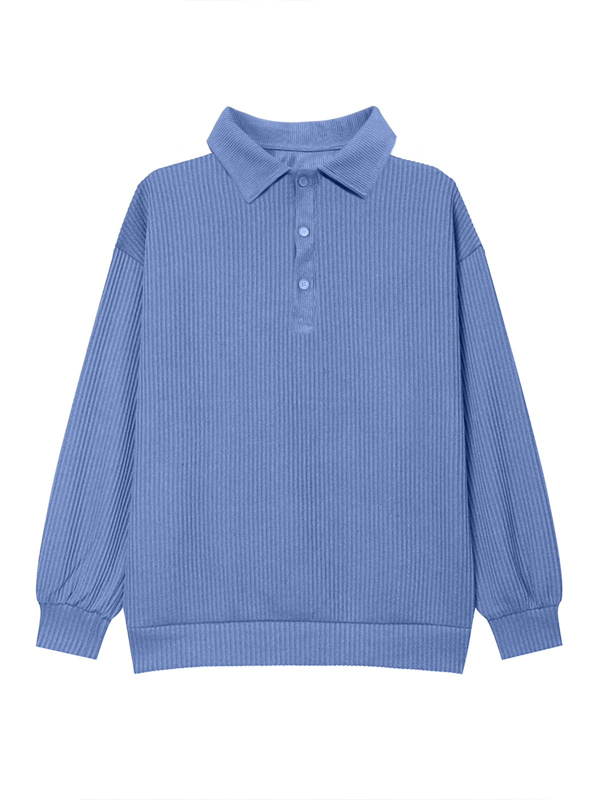 Men's Casual Pit Lapel Button Solid Color Comfortable Polo Sweatshirt