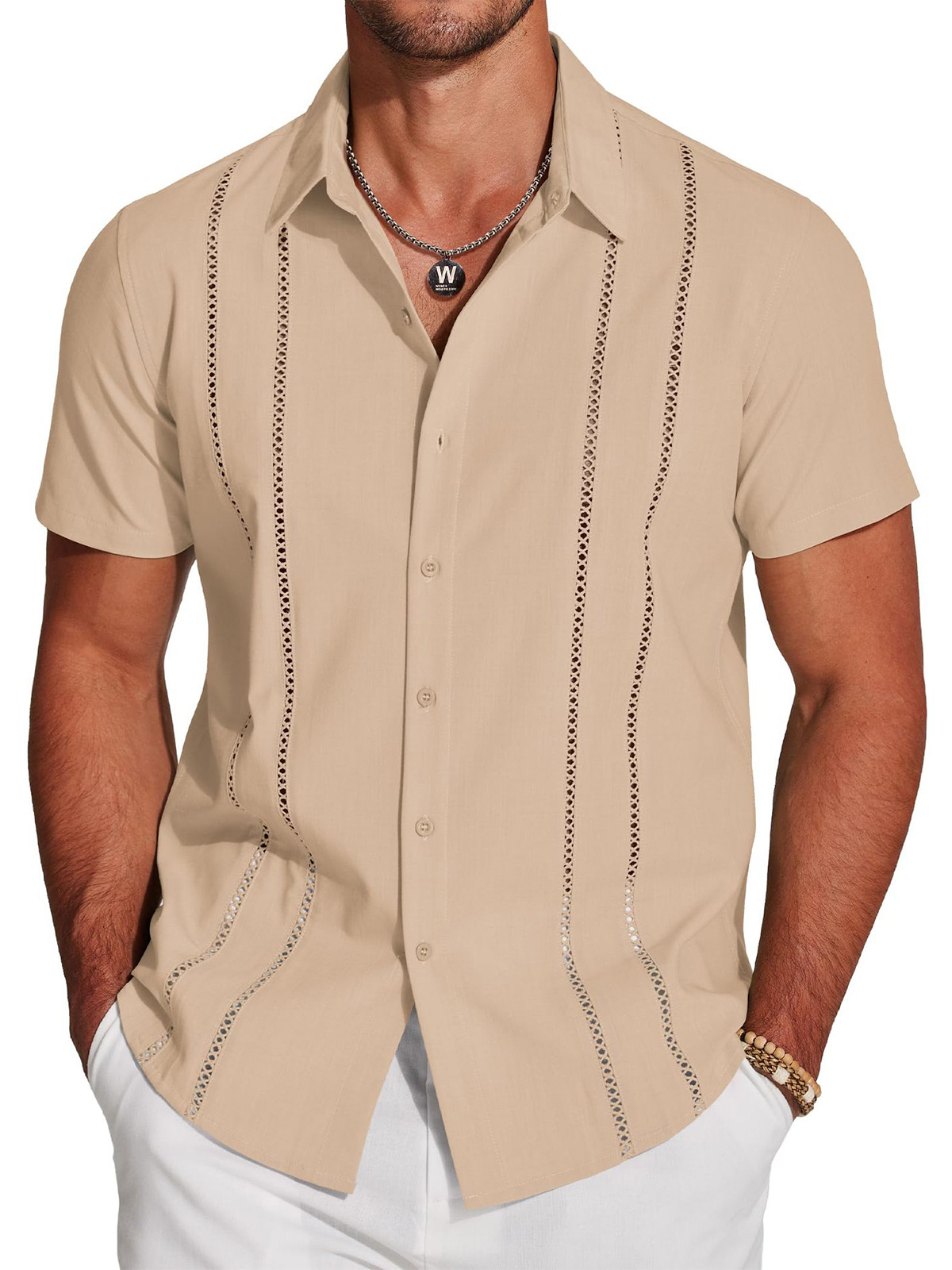 Men's Summer Solid Color Patchwork Short-Sleeved Shirt