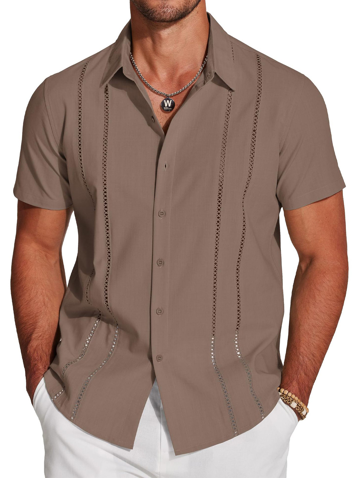 Men's Summer Solid Color Patchwork Short-Sleeved Shirt