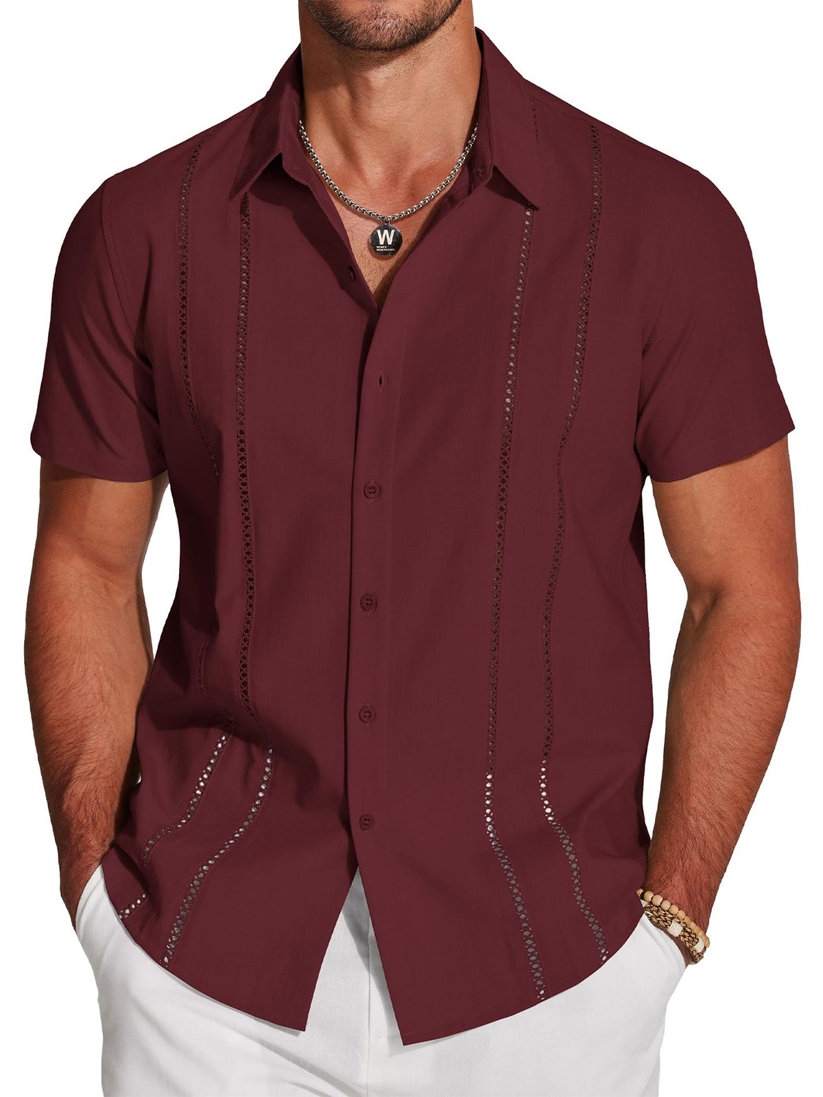 Men's Summer Solid Color Patchwork Short-Sleeved Shirt