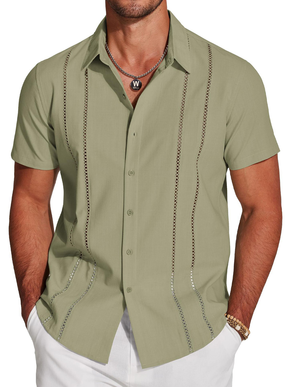 Men's Summer Solid Color Patchwork Short-Sleeved Shirt