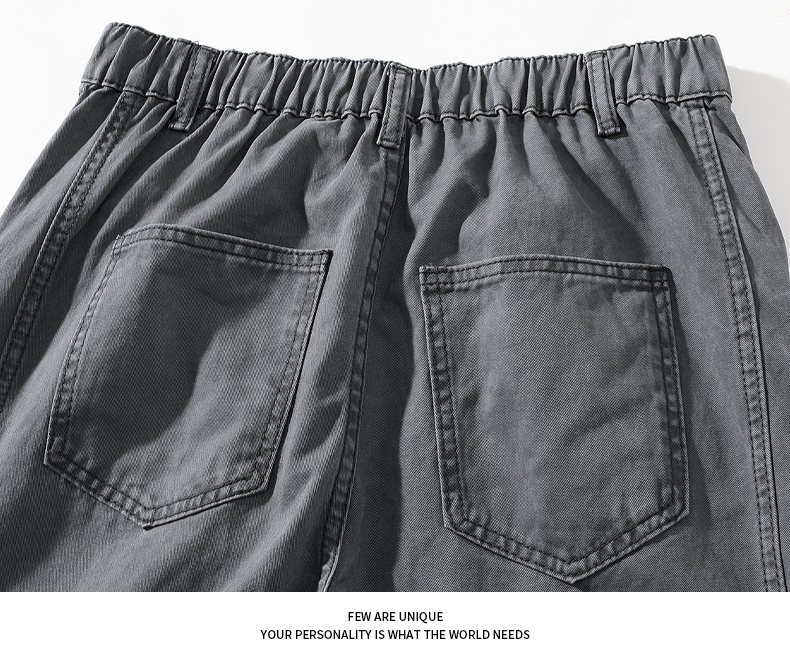 Men's Autumn 100% Cotton Vintage-Washed Multi-Pocket Straight-Leg Trousers
