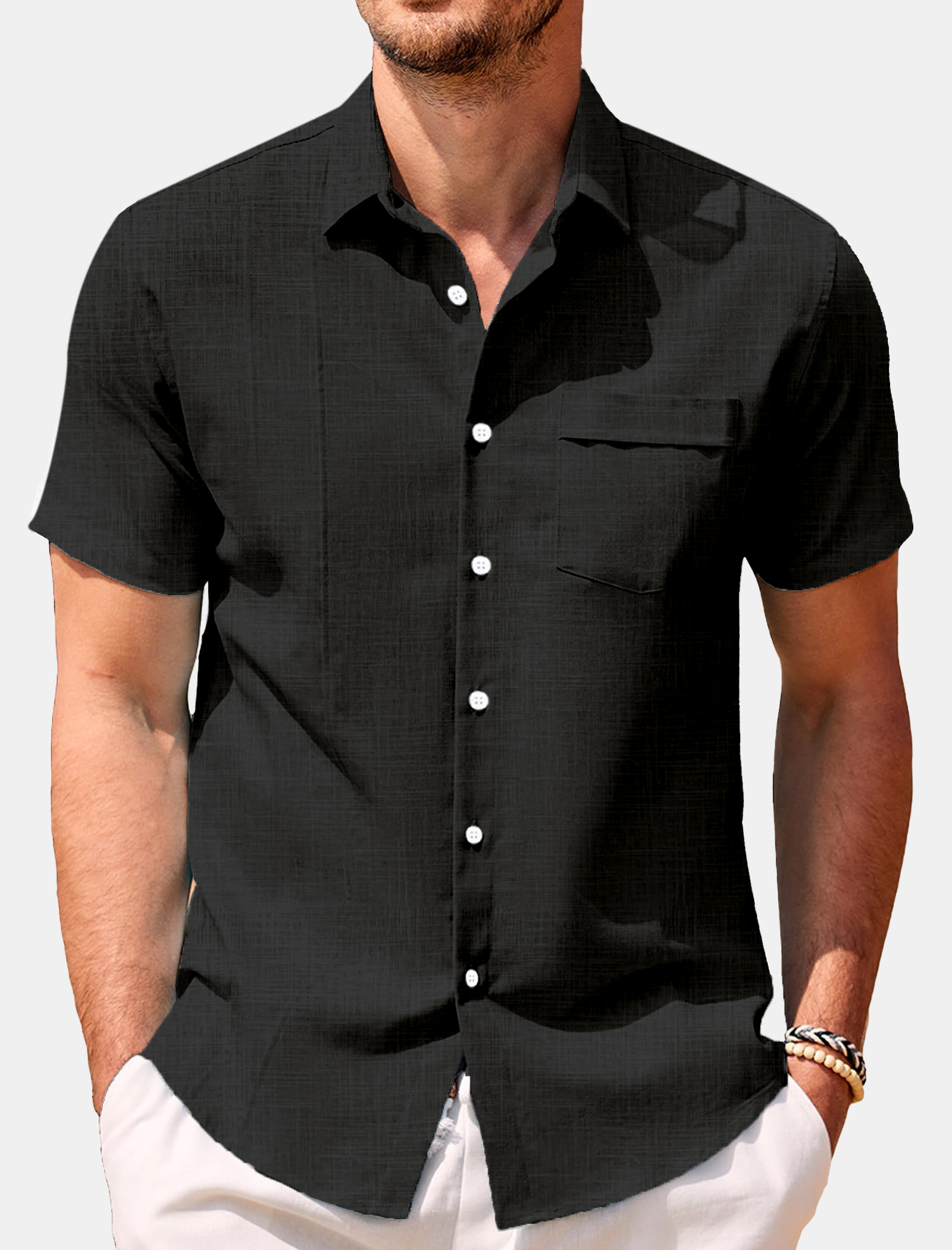 Men's Solid Color Comfortable Loose Short Sleeve Shirt