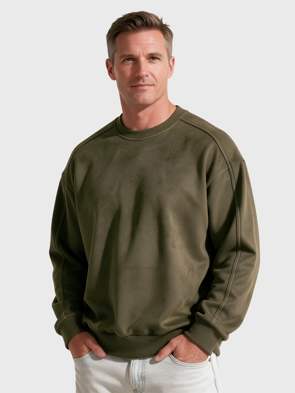 Men's Vintage Faux Suede Crew-Neck Sweatshirt