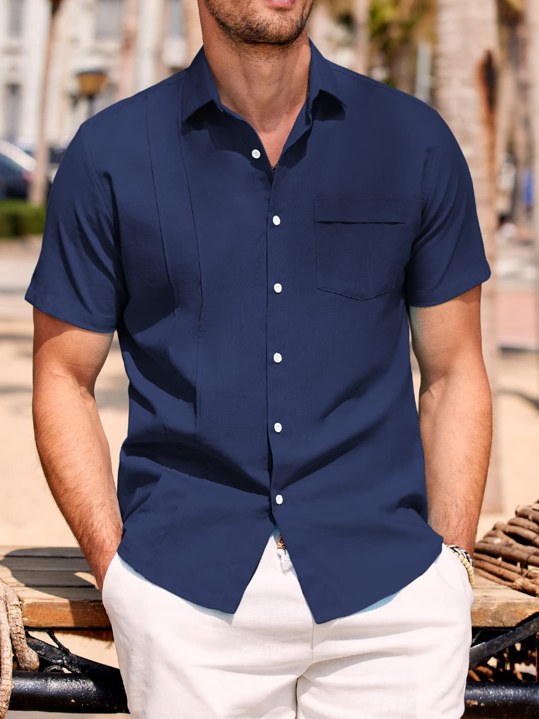 Men's Solid Color Comfortable Loose Short Sleeve Shirt