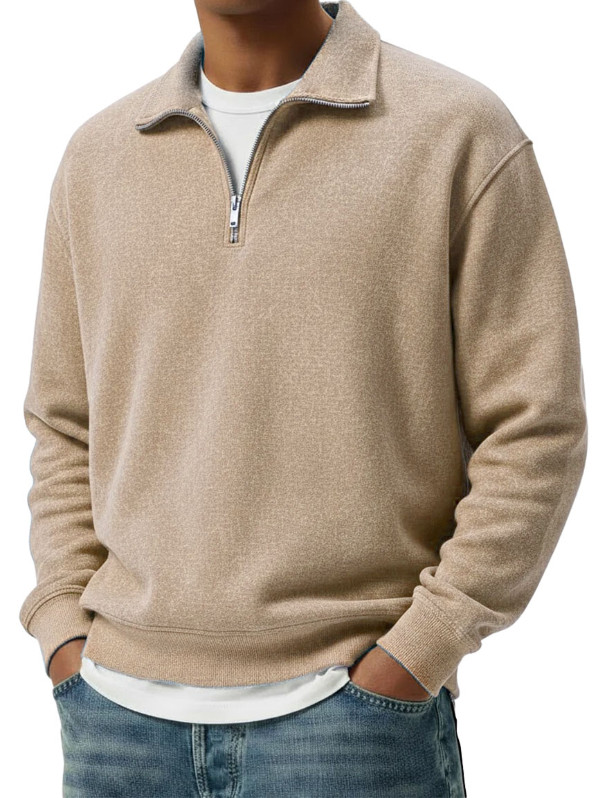  Men's Wear Lapel Zippered Long-sleeved Polo Shirt 