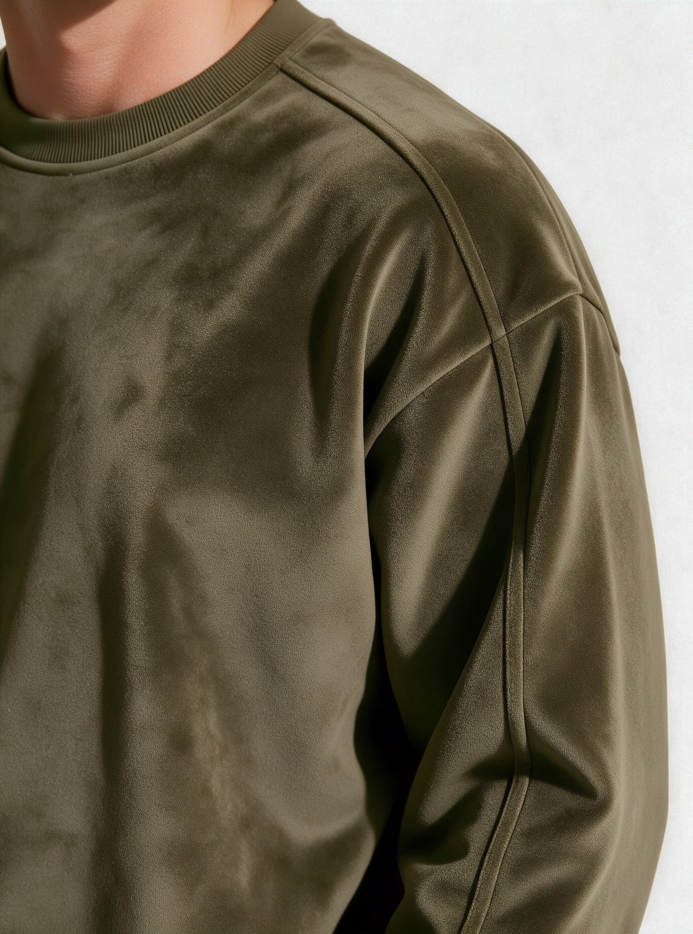 Men's Vintage Faux Suede Crew-Neck Sweatshirt