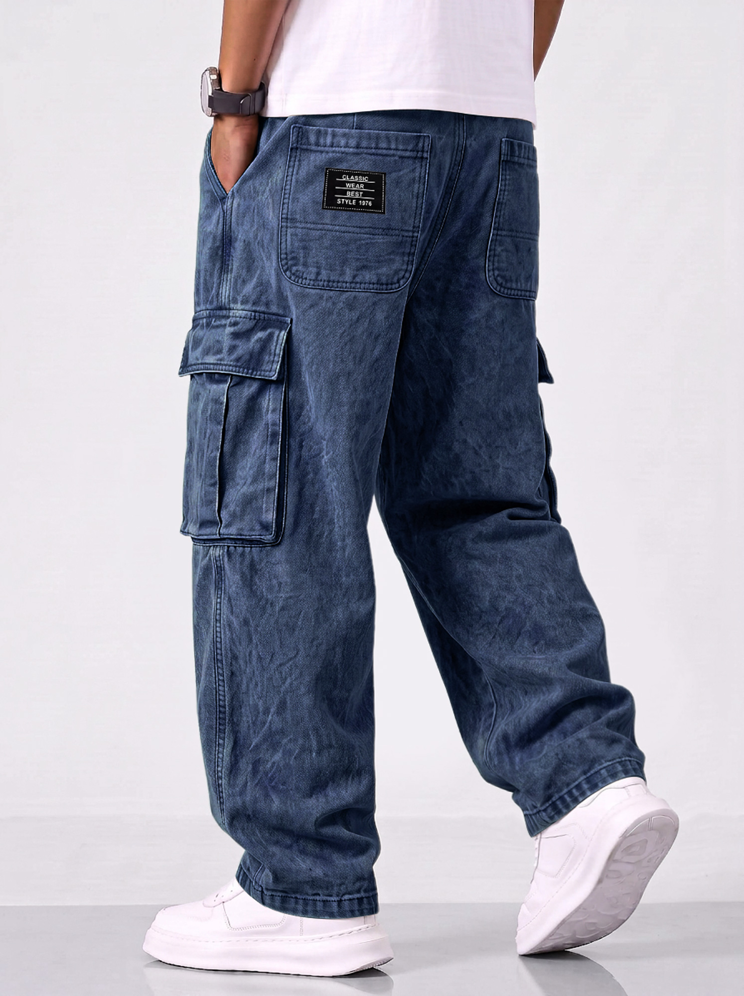Men's Retro Multi-Pocket Casual Workwear Trousers with Embroidered Logo