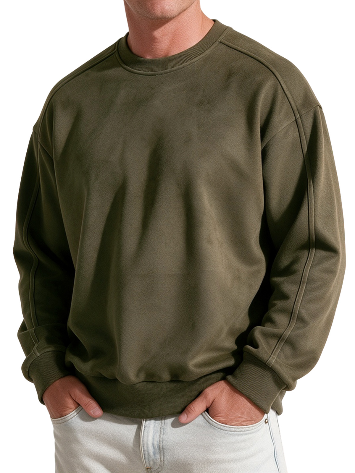 Men's Vintage Faux Suede Crew-Neck Sweatshirt