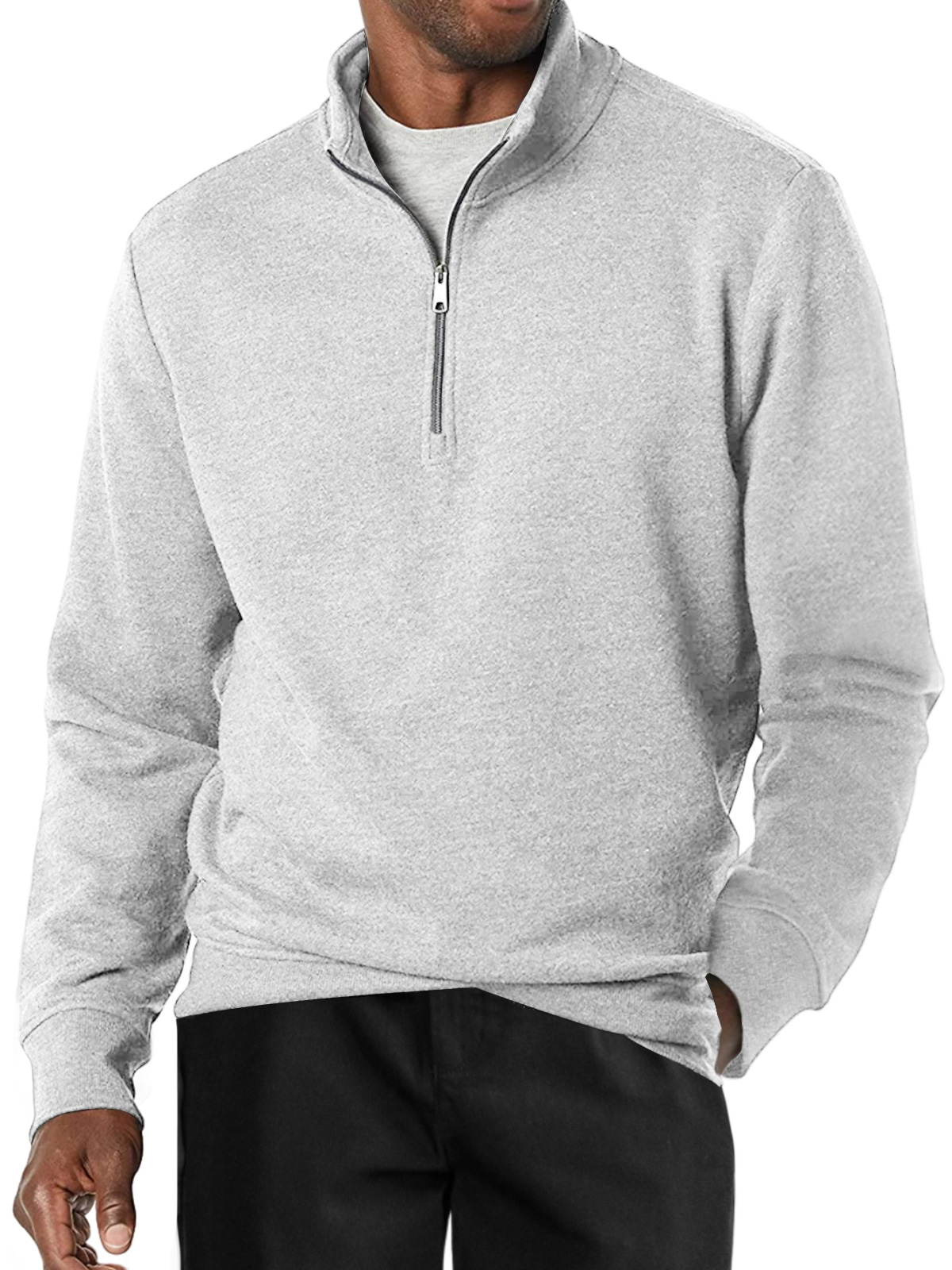 Men's Casual Stand Collar Zipper Solid Color Comfortable Long-sleeved Sweatshirt