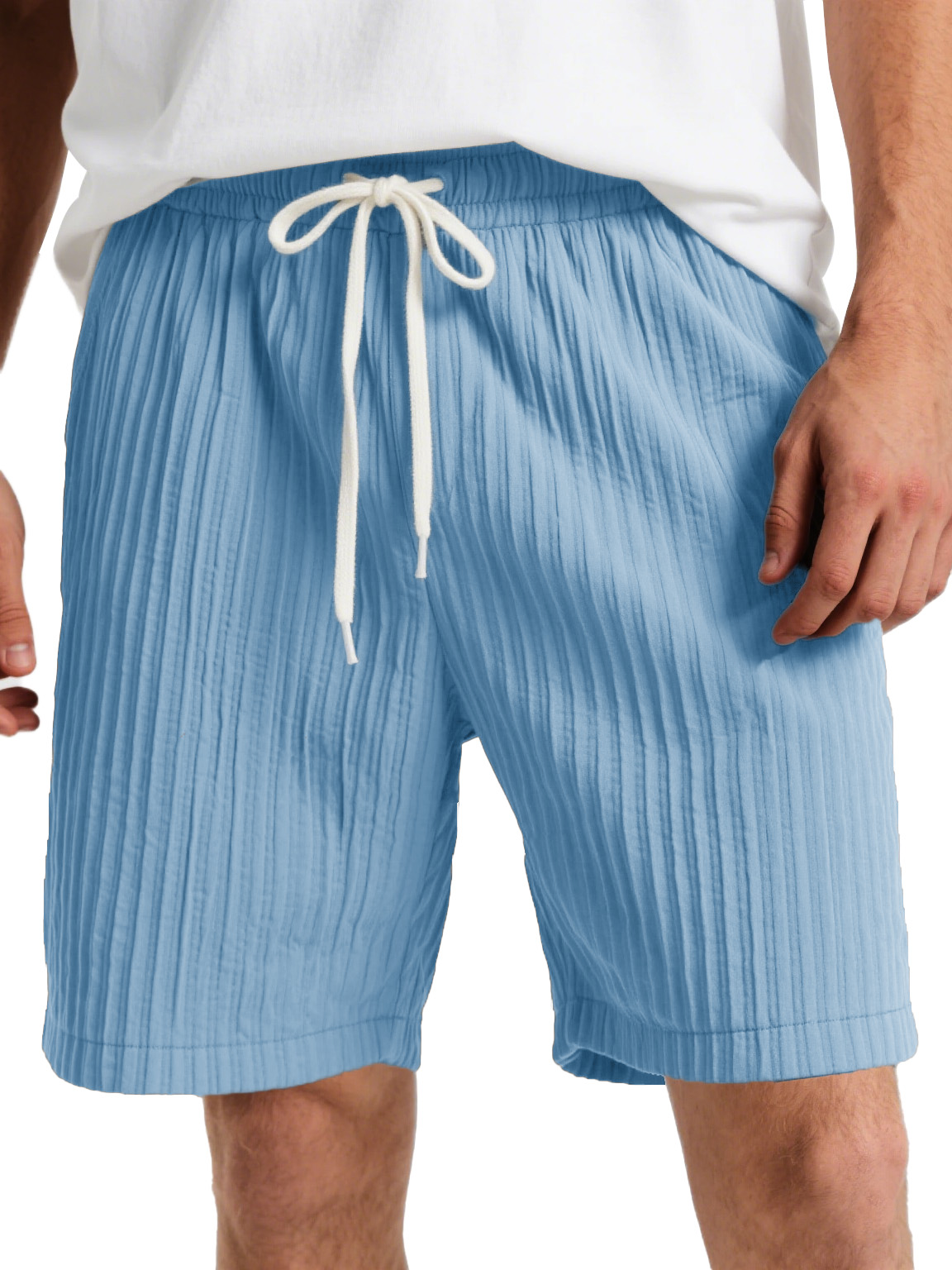  Men's Fashion Casual Striped Fabric Lace-up Loose Shorts