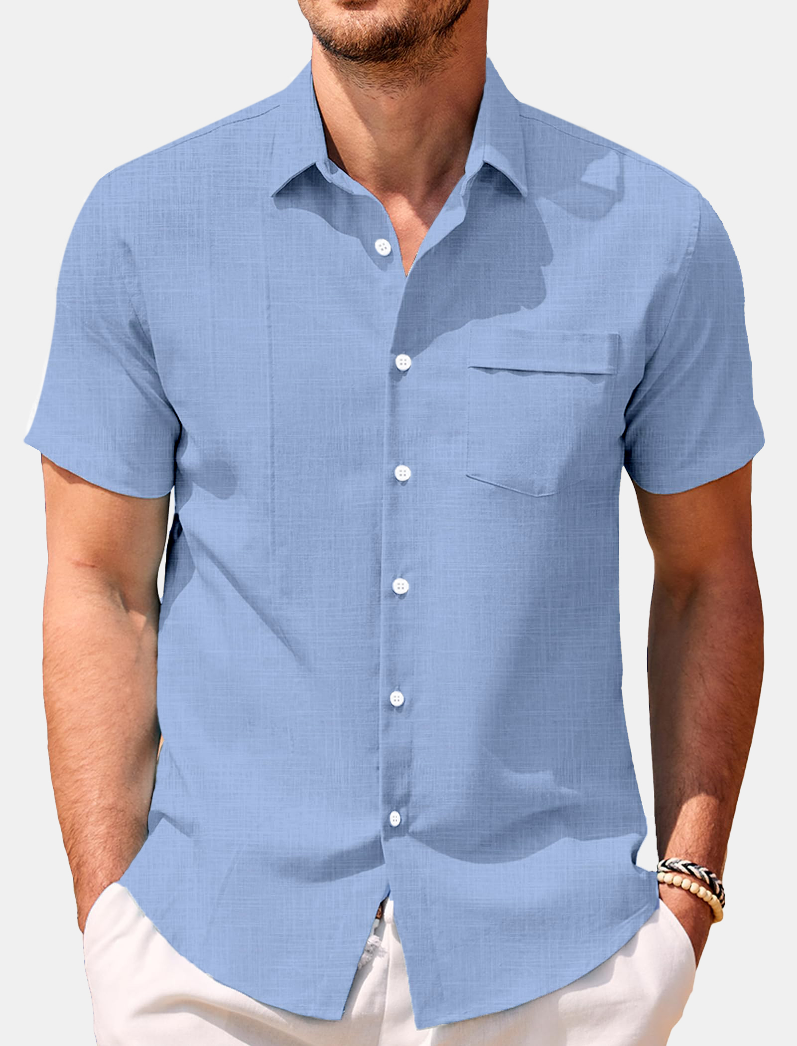 Men's Solid Color Comfortable Loose Short Sleeve Shirt