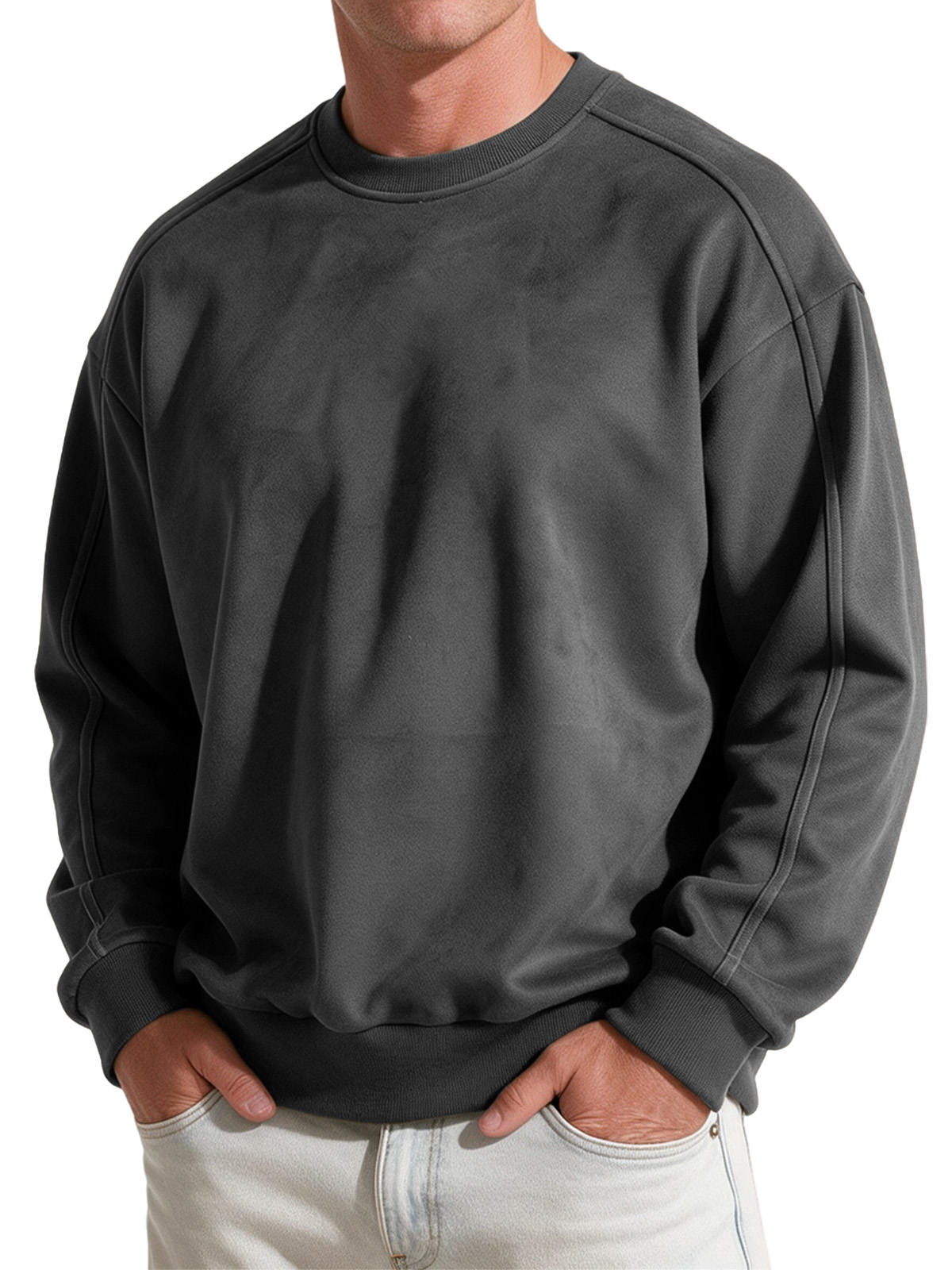 Men's Vintage Faux Suede Crew-Neck Sweatshirt