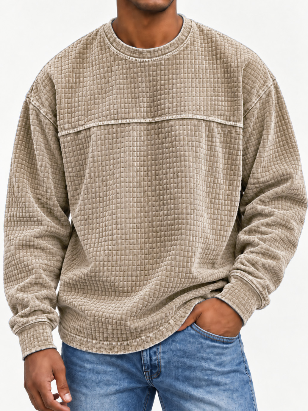 Men's Casual Patchwork Crew Neck Top