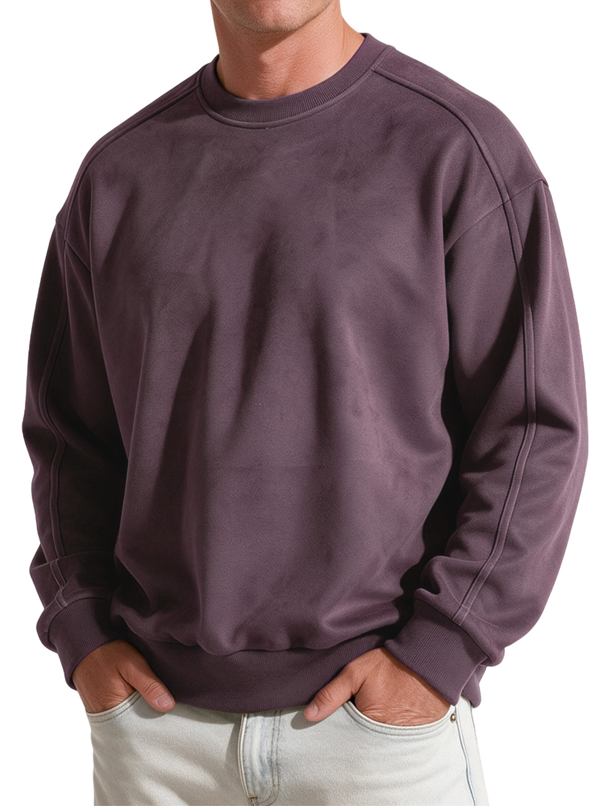 Men's Vintage Faux Suede Crew-Neck Sweatshirt