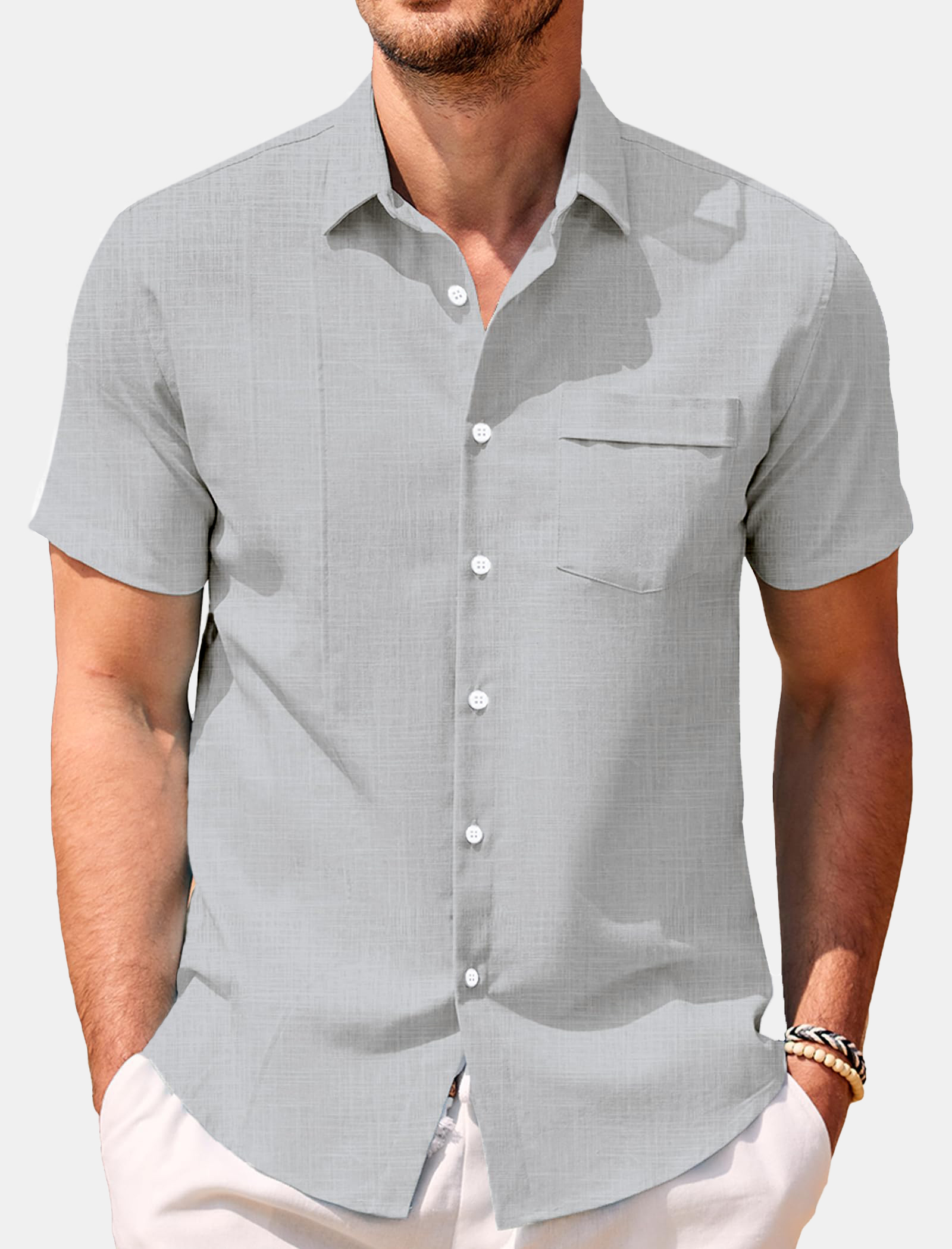Men's Solid Color Comfortable Loose Short Sleeve Shirt
