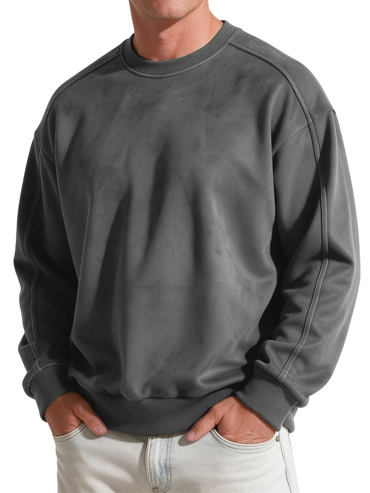 Men's Vintage Faux Suede Crew-Neck Sweatshirt
