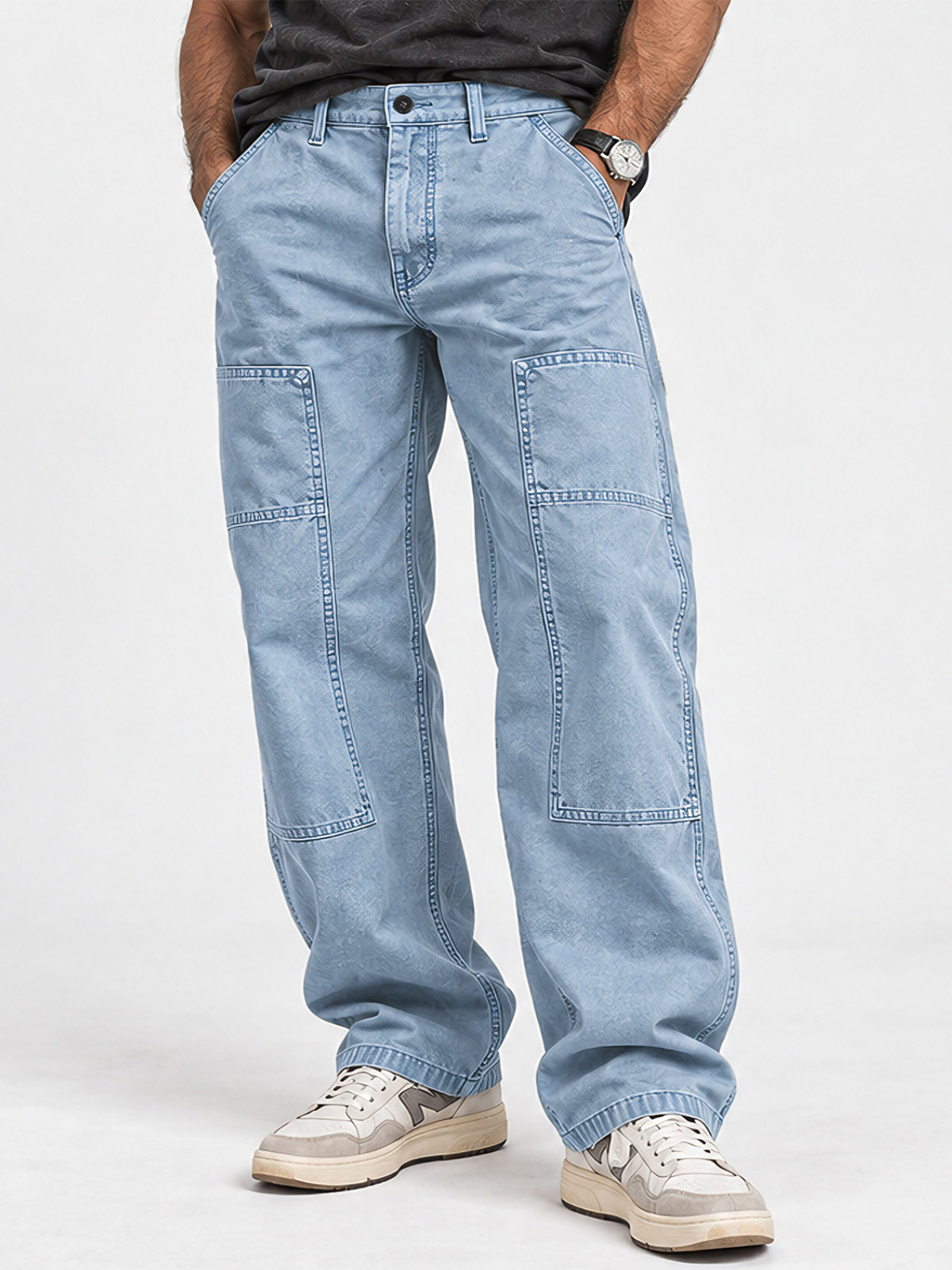 Men's Vintage Washed Utility Pocket Relaxed Straight-Leg Pants