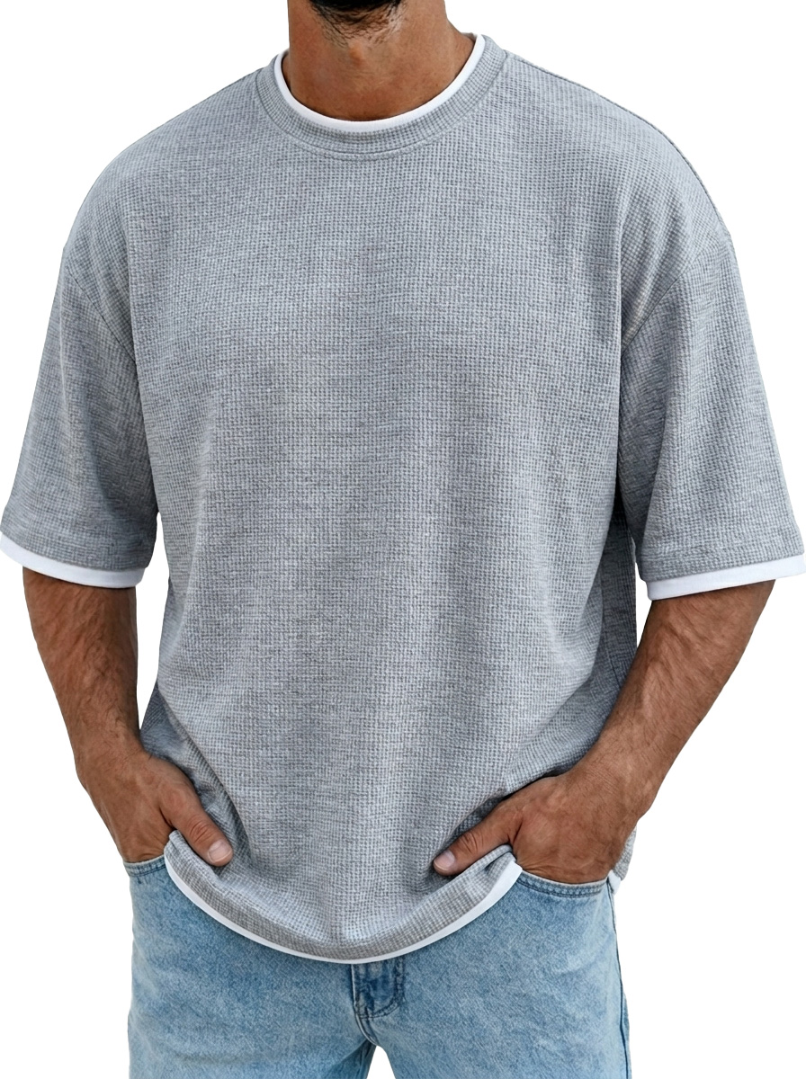 Men's Casual And Comfortable Solid Color Texture Short-sleeved Polo Shirt