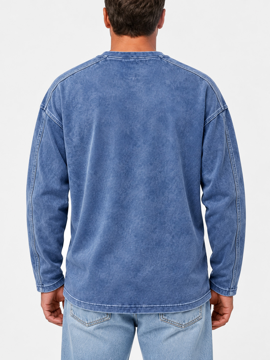 Men's Vintage Crew-Neck Long-Sleeve T-Shirt with Stitching Detail