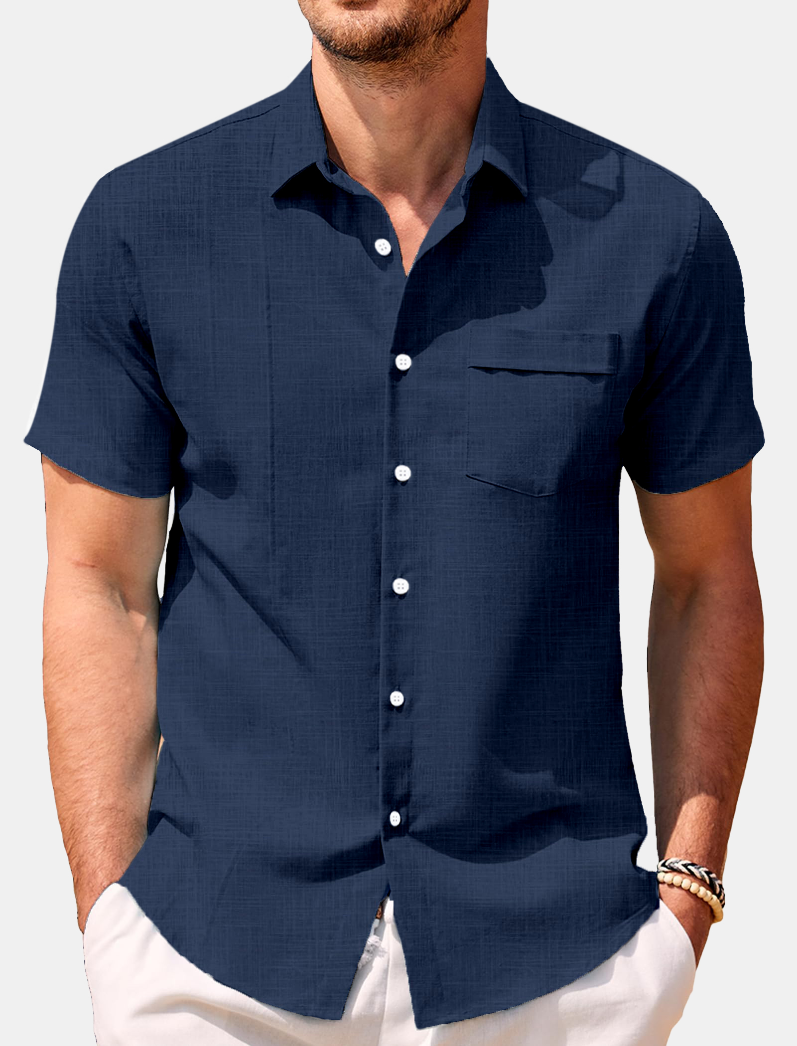 Men's Solid Color Comfortable Loose Short Sleeve Shirt