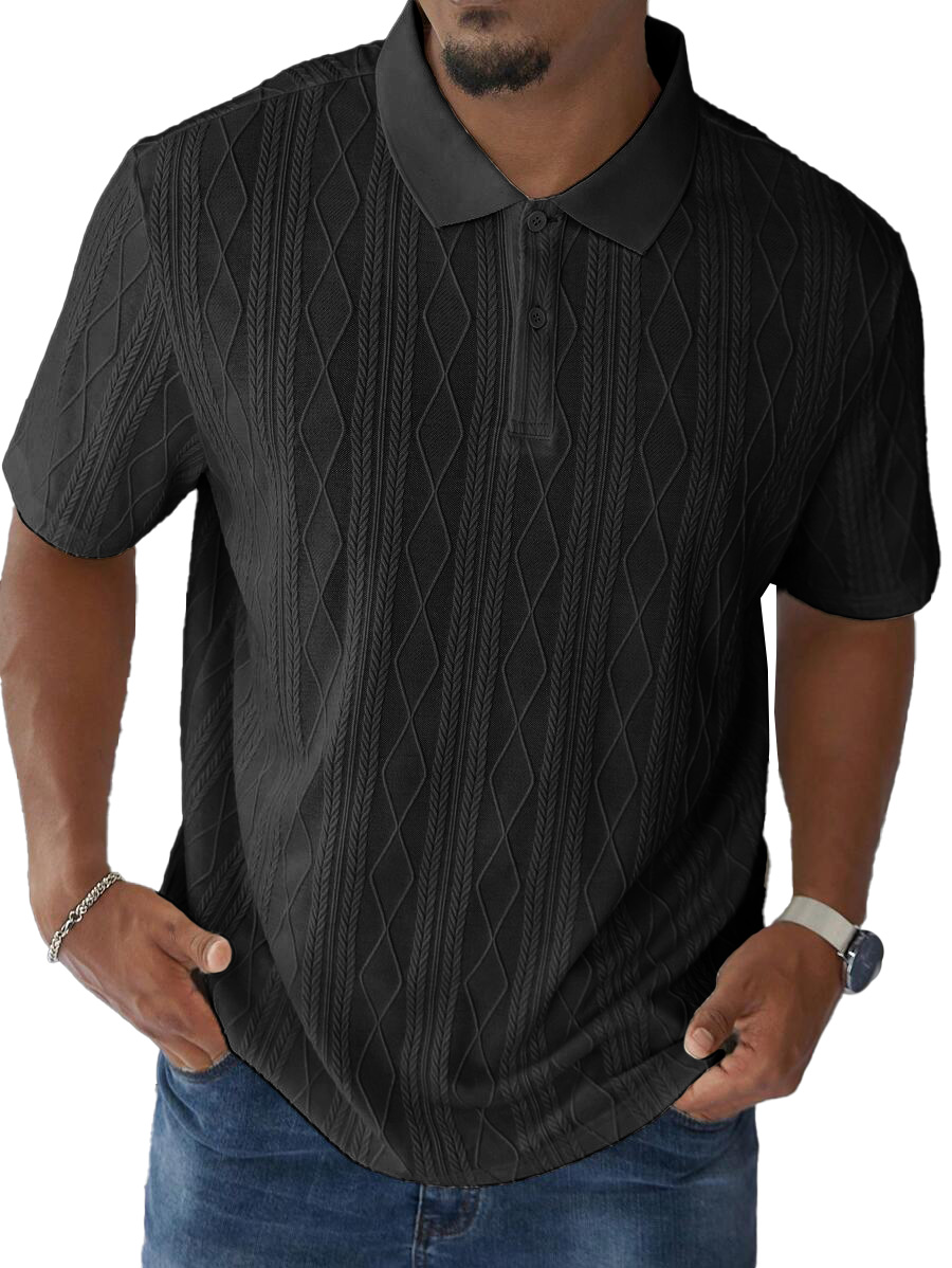 Men's Fashion Casual Jacquard Short Sleeve Lapel Polo Shirt
