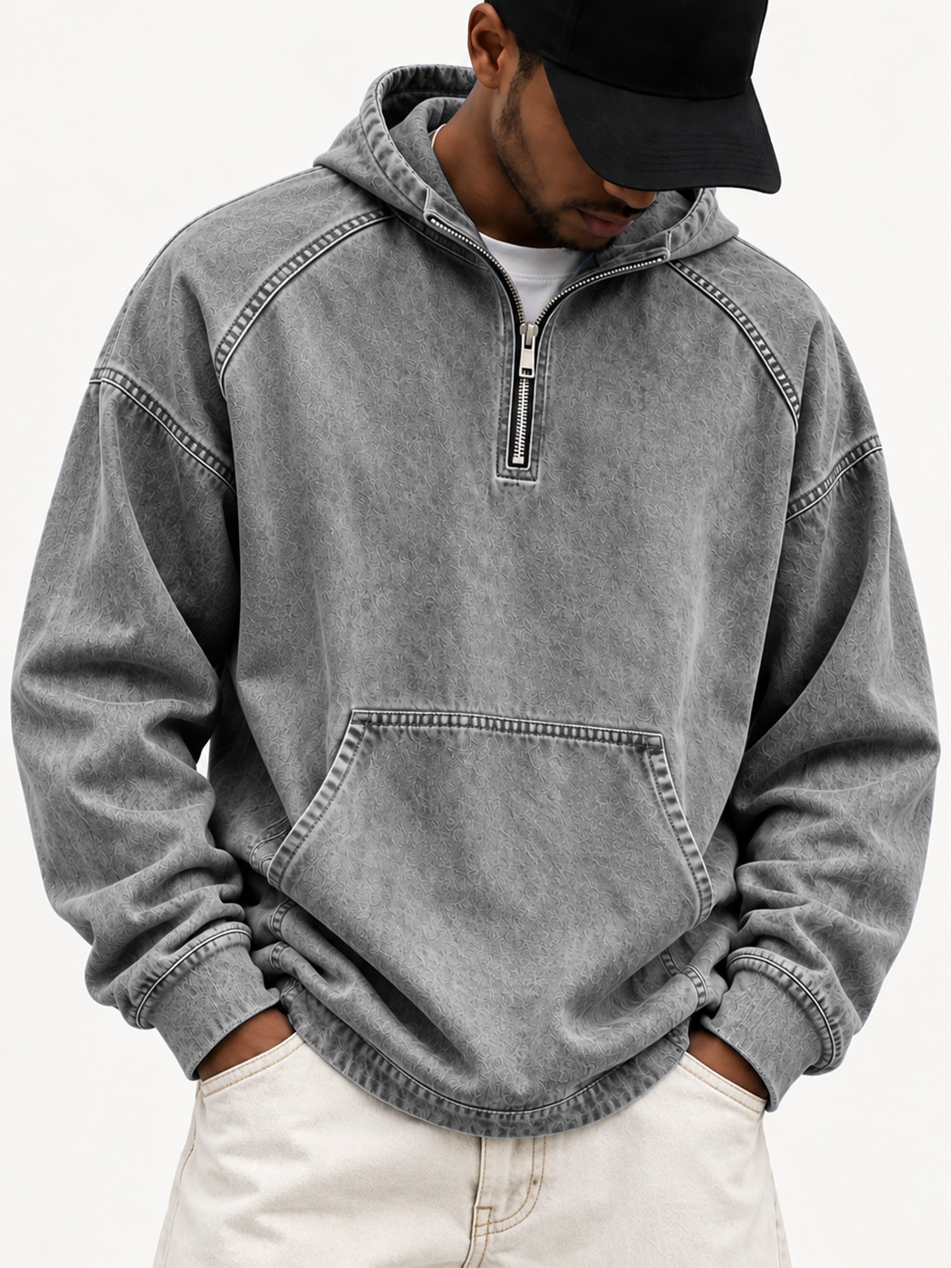 Men's Distressed Long-Sleeve Hoodie