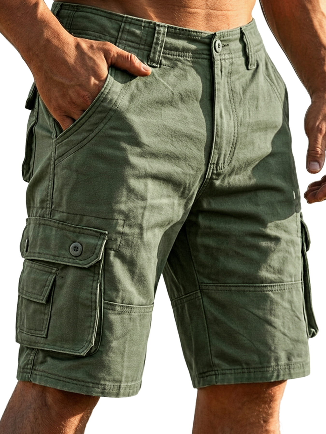 Men's Pure Cotton Multi-pocket Casual Loose Cargo Shorts