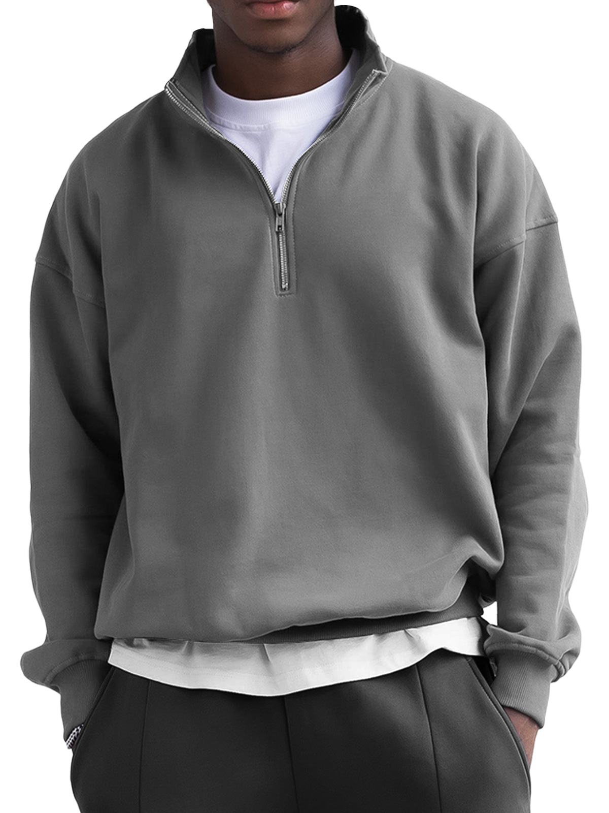 Men's Fashionable Stand Collar Zipper Casual Solid Color Sweatshirt