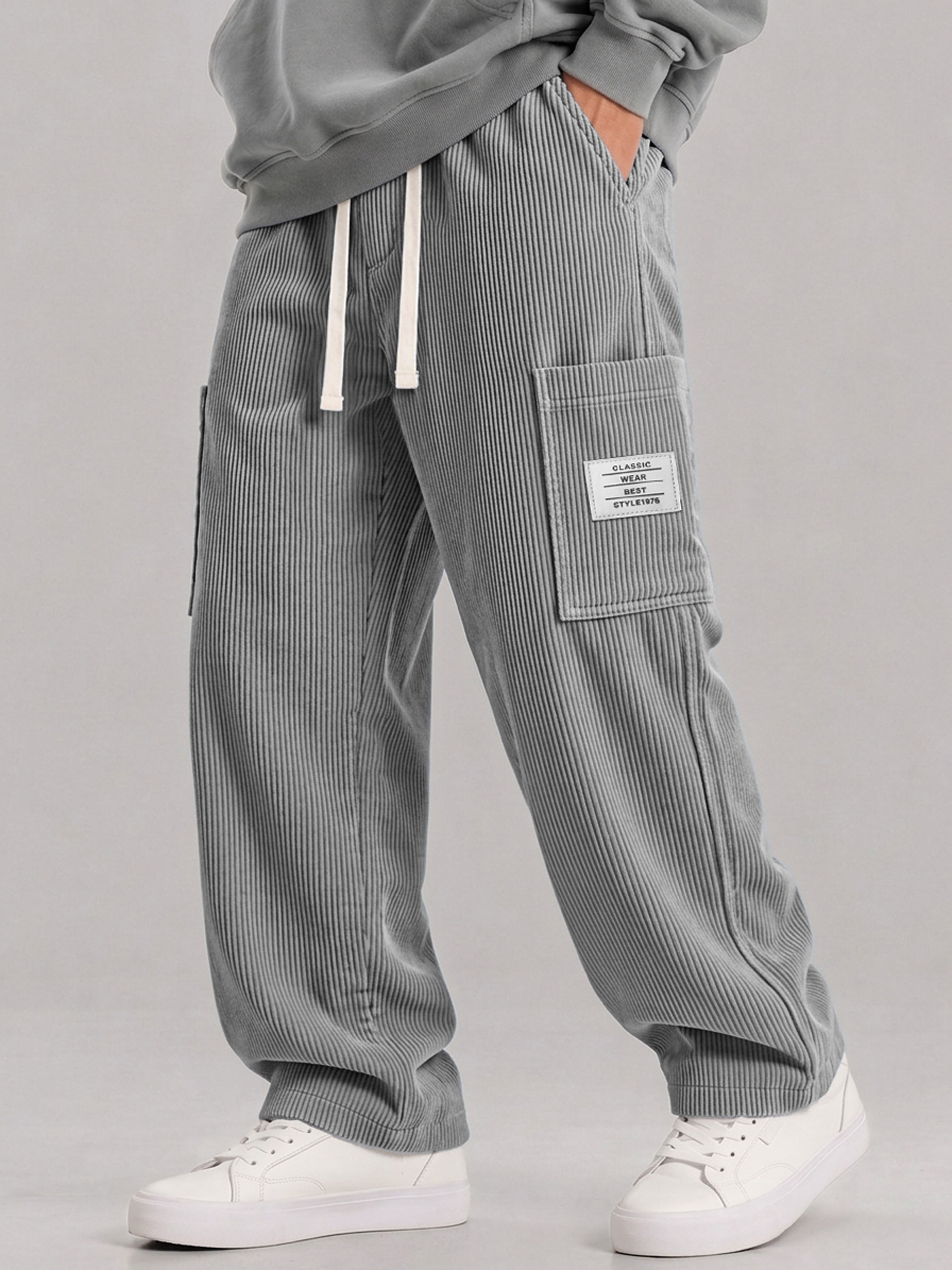 Men's Corduroy Multi-Pocket Elastic-Waist Casual Cargo Pants