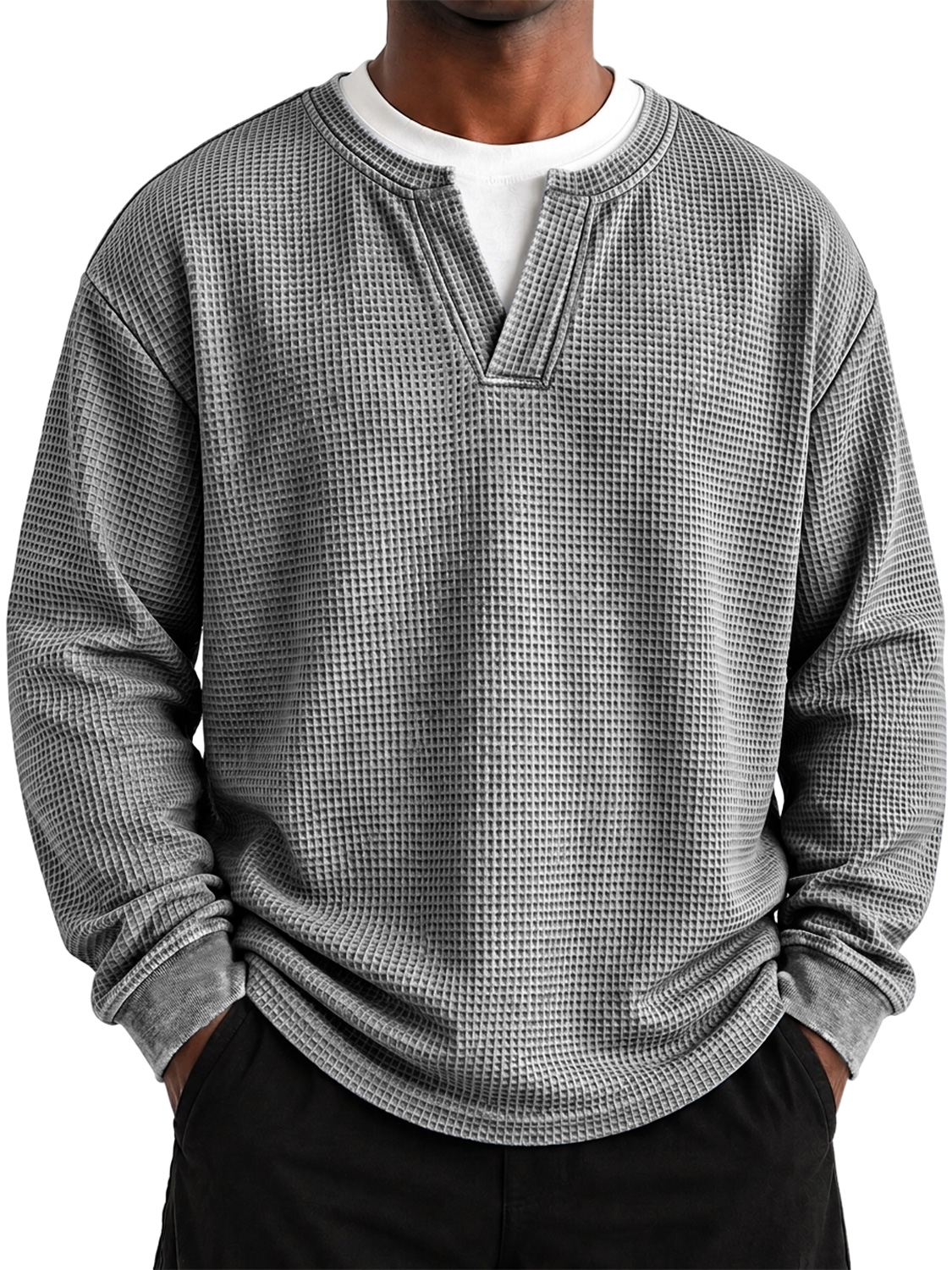 Men's Autumn Faux-Layer Waffle-Knit Long-Sleeve T-Shirt