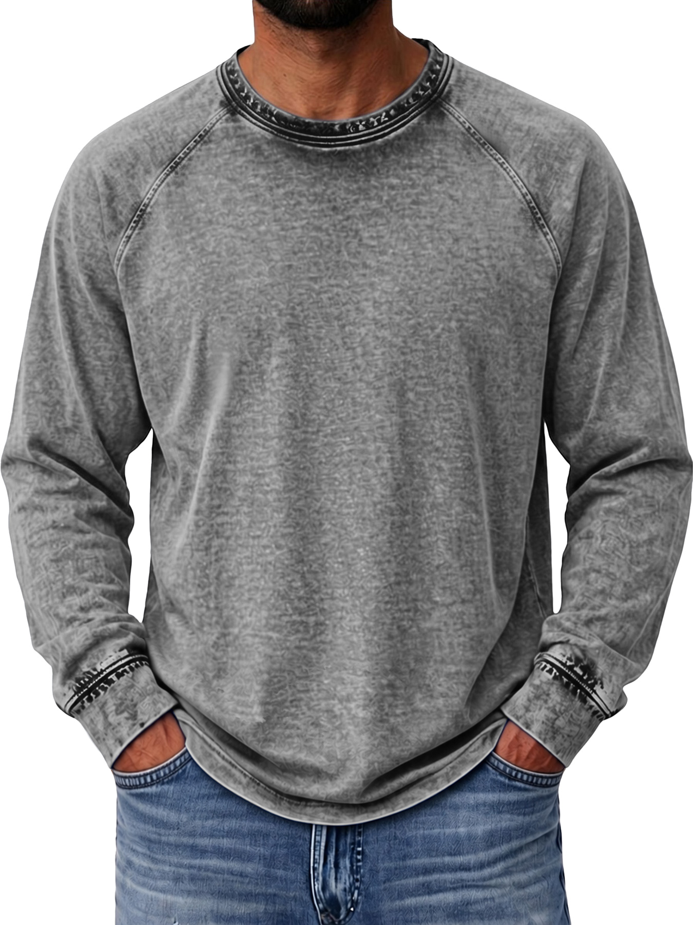 Men's Autumn Vintage Raglan Long-Sleeve Crew-Neck T-Shirt